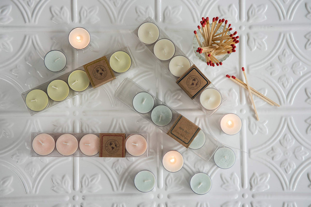 Eco Candle Co. Tea Light Candles, Crushed Cranberry, 10-Pack - Scents of Fresh Cranberries, Apples, Citrus, Clove & Cinnamon - Recyclable, 100% Soy Wax, No Lead, Kraft Paper Label & Lid, Hand Poured