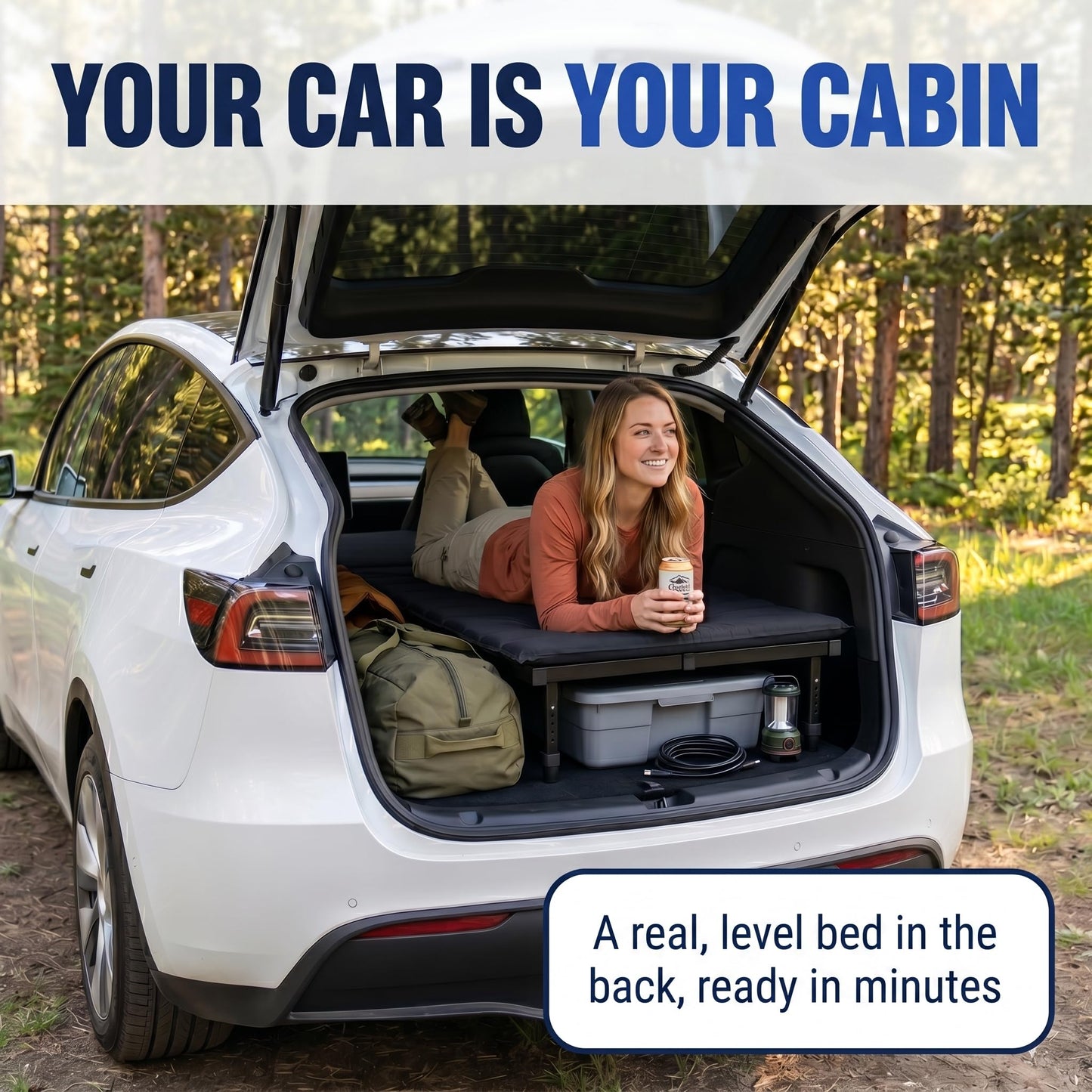 hazli Portable Car Bed for SUV Camping - Padded Sleeping Platform, Retractable 52"–72" to Fit More Vehicles, Adjustable Legs, 5-Minute Tool-Free Setup