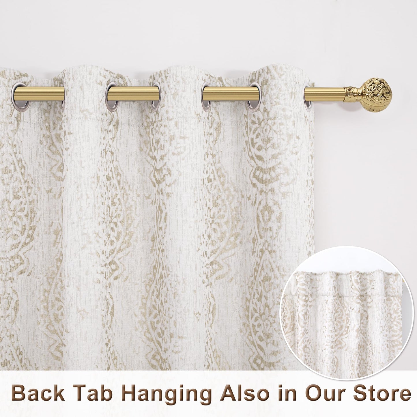 Mrs.Naturall 108 Inch 9FT Farmhouse Room Darkening Curtains, Damask Jacquard Luxury Grommet Drapes for Living Room Bedroom, 2 Panels Set, 9 FT Length 52'' L x 108'' W, Taupe Grey