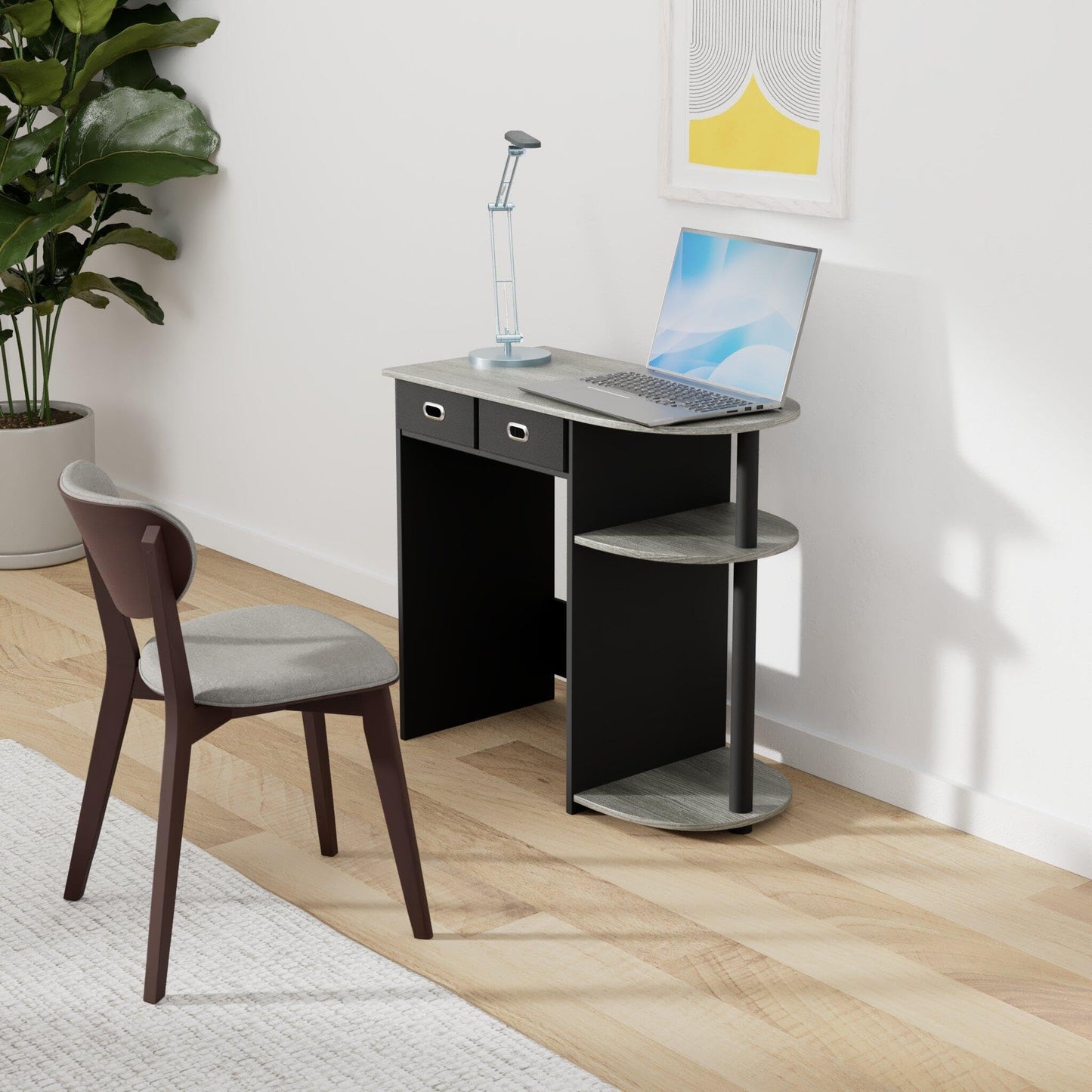 Furinno GO GREEN Desk, 31.5" Wide Gaming Desk with 2 Side Shelves and Storage Bins, Computer Desk, Office Desk for Home Office, Study Room, Dorm, Bedroom, French Oak