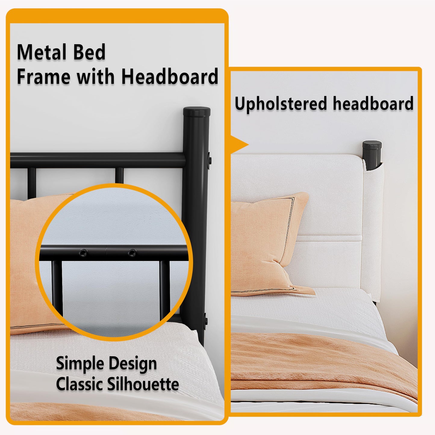 Henshwon Metal Bed Frame,14Inch King Size Bed Frame with Storage Space,Heavy Duty Sturdy Mattress Foundation,Easy Assembly,No Box Spring Needed,King White