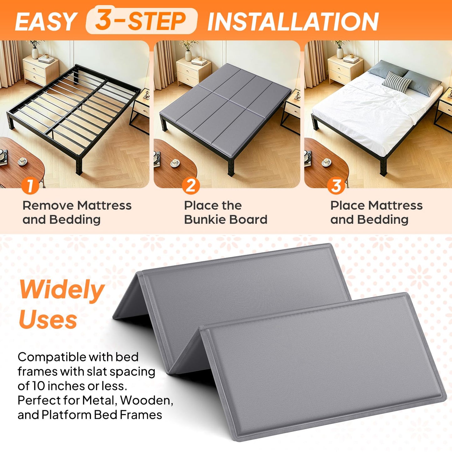 LAVEVE Heavy Duty 10mm Bunkie Board Queen Size 60'' x 80'', Breathable Bed Support Board to Prevent Sagging Mattress, with Anti-Slip Dots, Fits Metal Bed Frames, Slatted Frames, and Sofa Beds