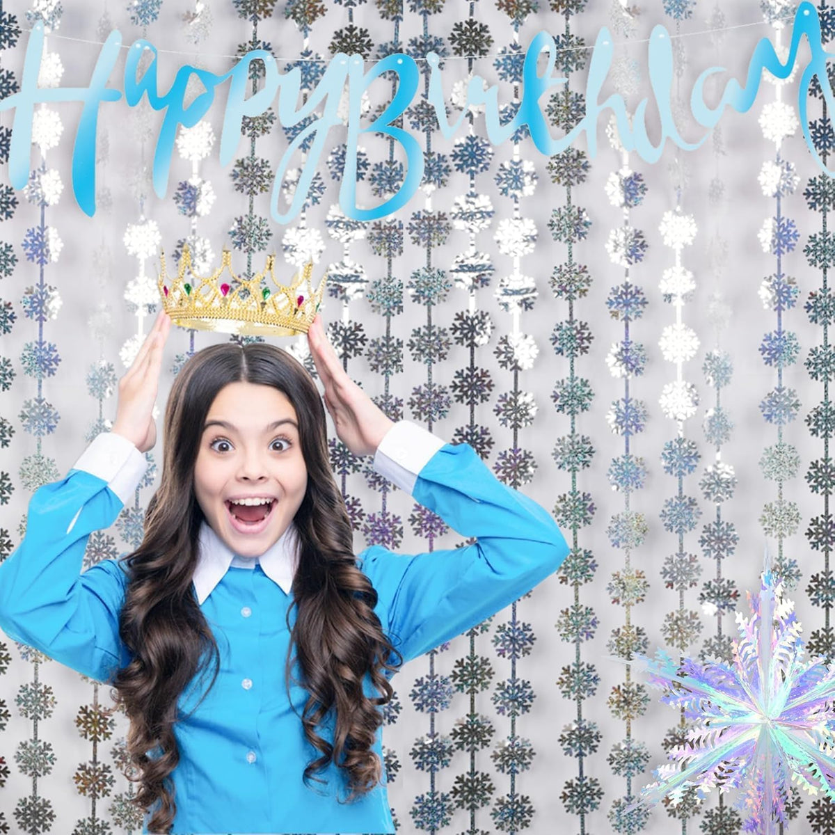BRAVESHINE Silver Party Snowflake Backdrop - 2 Pack Hanging Foil Fringe Snow Flakes Party Streamers Curtain for Christmas Winter-themed Frozen Birthday Bridal Shower Holiday New Year Party Decorations