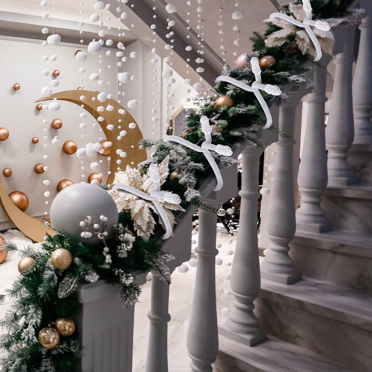Zhengmy 16 Pcs 25 Inches Christmas Velvet Garland Ties Christmas Decorative Twist Ties for Banister Reusable and Flexible Twist for Xmas Home Decorations Holiday Craft Wrapping(White)