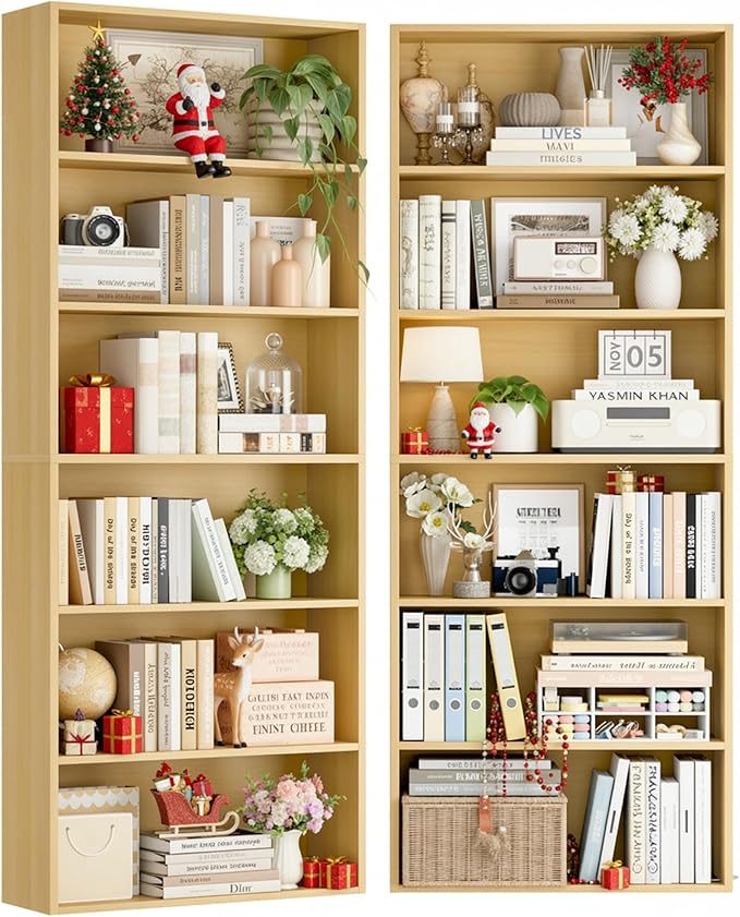 FOTOSOK 6-Tier Open Bookcase and Bookshelf Set of 2, Freestanding Display