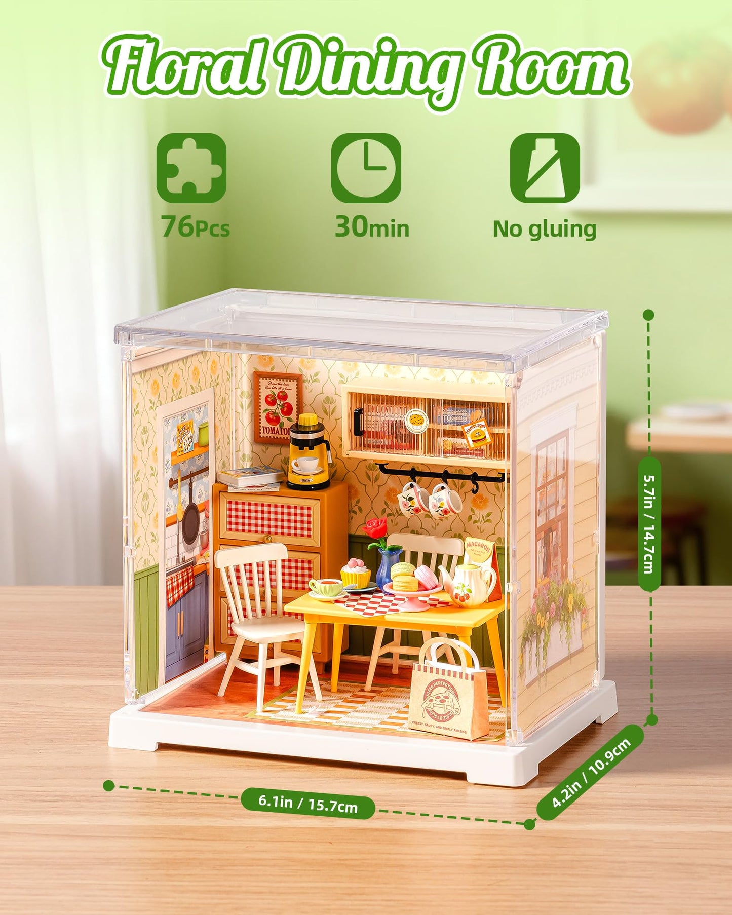 Rolife Super Creator Mini Series, DIY Plastic Miniature Kits Retail Store Series, Mini Model House Building Set for Teens Aged 14+, DIY Crafts/Hobbies for Adults (Floral Dining Room)