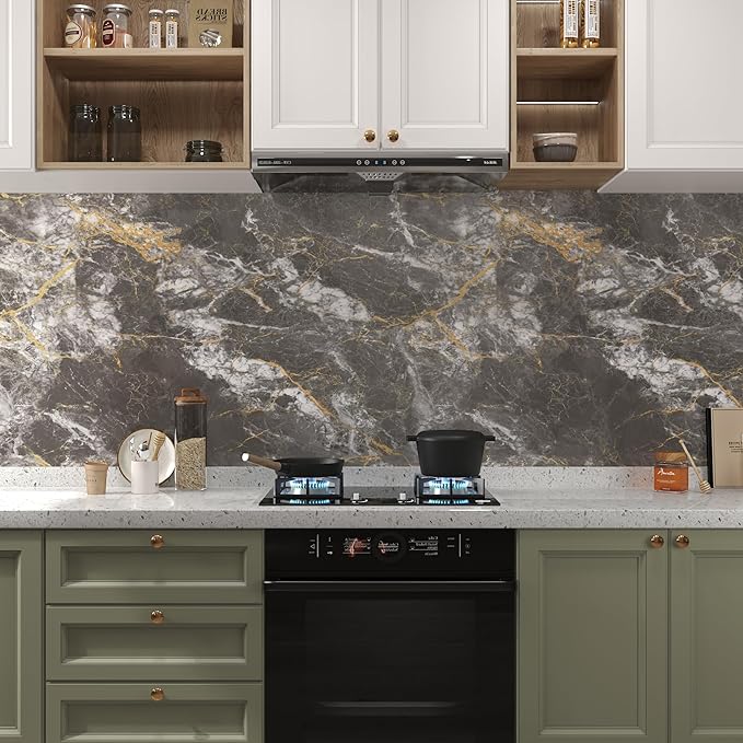 BAYYA 31.5"x80" Glossy Grey Marble Contact Paper