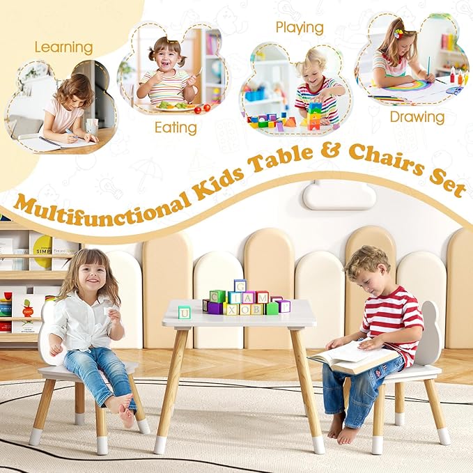 Costzon Kids Table and Chairs, Wooden Toddler Desk Set