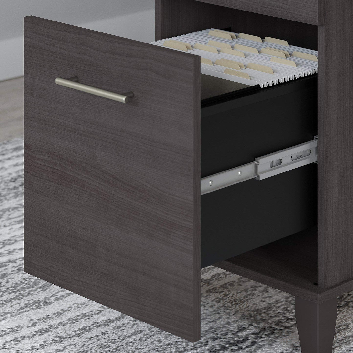 Bush Furniture Somerset 72W 3 Position Sit to Stand L Shaped Desk with Hutch and File Cabinet in Storm Gray