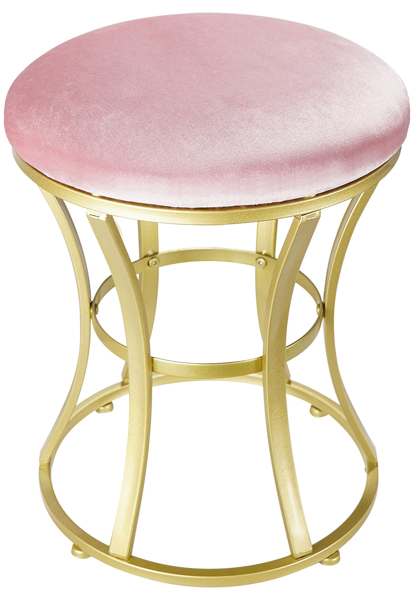 Ellensamqi Velvet Round Vanity Stool Chair,Pink Velvet Footrest Ottoman Foot Stool Seat with Golden Metal Legs,Makeup Chair for Bathroom Vanity,Bedroom,Living Room