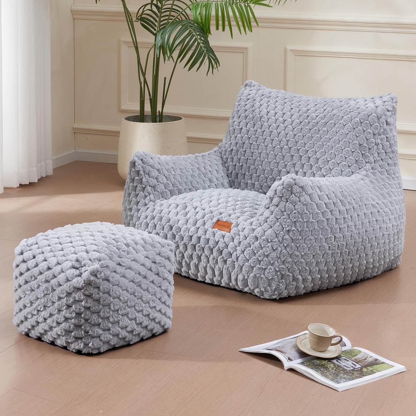 Big Bean Bag Chairs for Adults Cozy Giant Bean Bag Sofa Chair, Gaming Bean Bag Chairs with Foot Rest, Lounge Comfy Chair Indoor for Bedroom, Living Room
