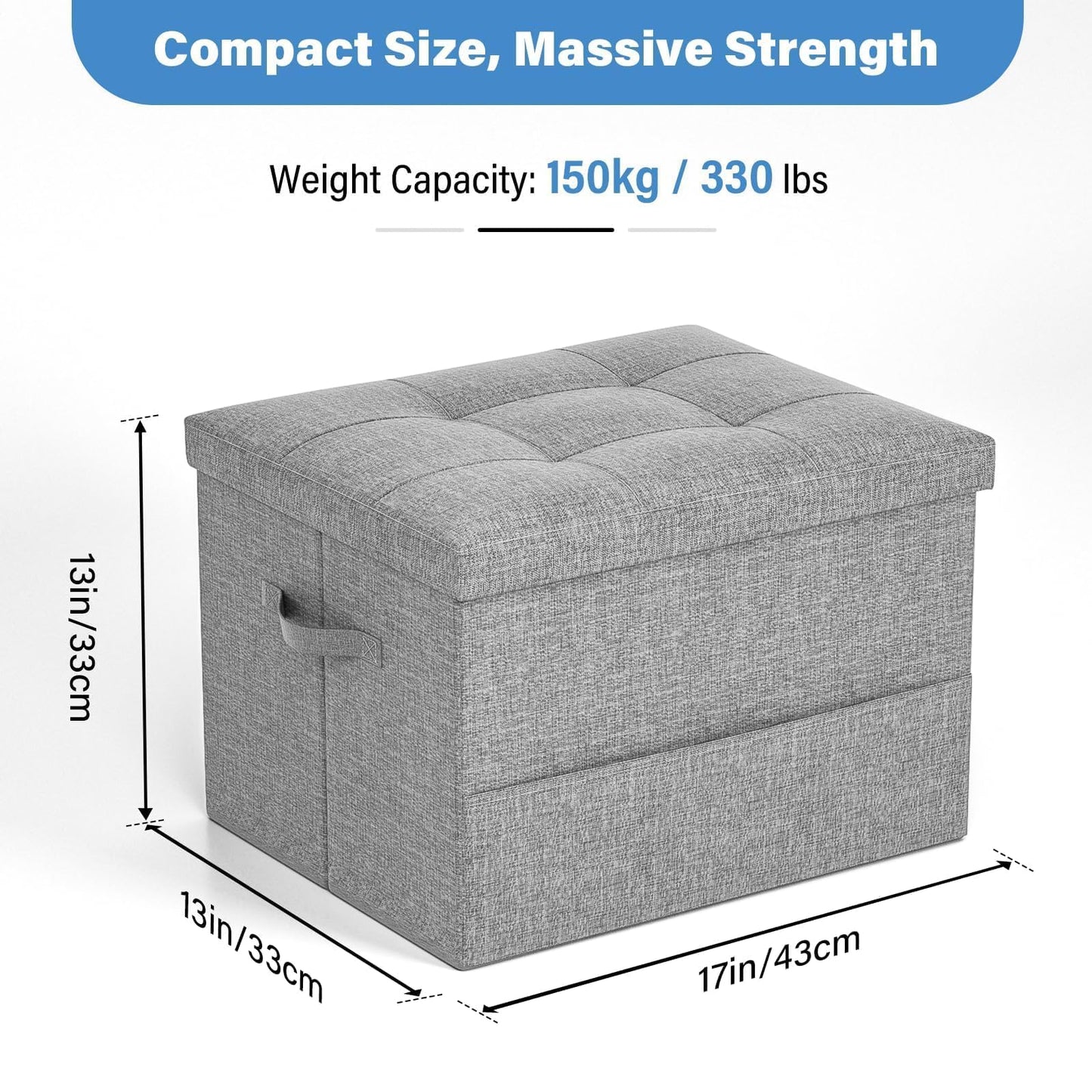 Dayacoco Storage Ottoman Foot Rest Stool, Foldable Foot Rest Stool with Thicker Foam Padded Seat, 43L Small Ottoman with Storage, Holds Up to 350lbs, 17x13x13in,Drak Gray