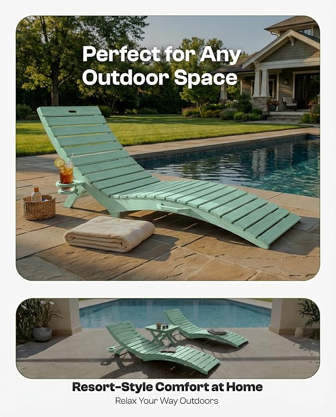 Folding HDPE Pool Lounge Chairs Set of 4, Pre-Assembled Outdoor Chaise Lounge
