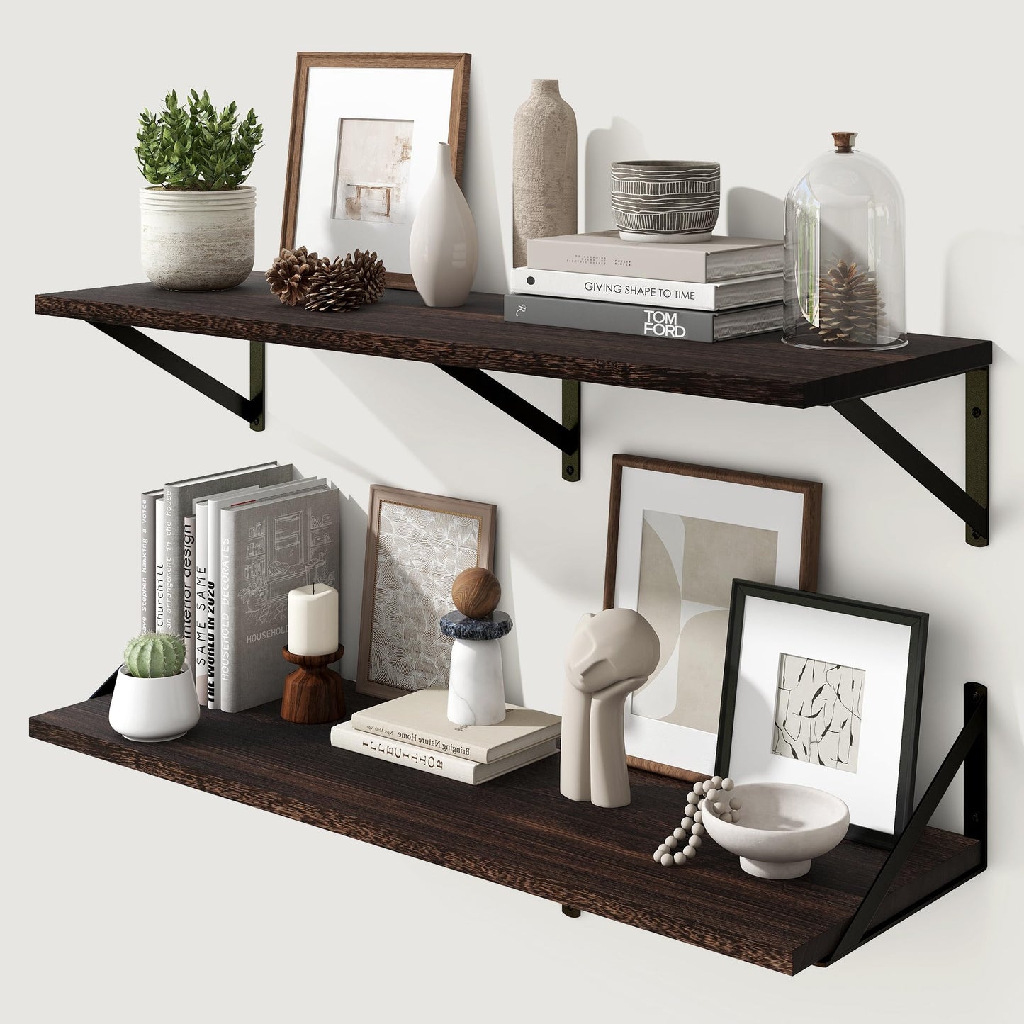 Marsmiles Deep Floating Shelves | 36 Inch Dark Wood Wall Shelves Set of 2 | 12 Inch Deep Floating Shelves for Wall | 36''W x 12''D Rustic Brown Wooden Shelves for Bathroom Living Room Bedroom Kitchen
