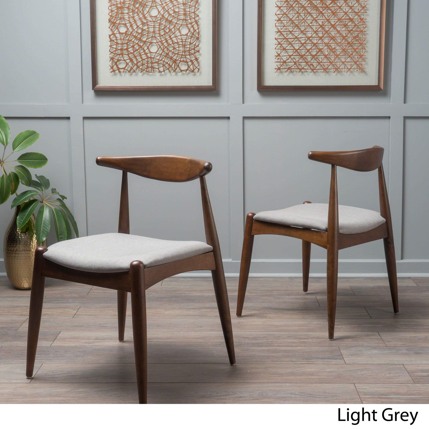Christopher Knight Home Francie Fabric with Walnut Finish Dining Chairs, 2-Pcs Set, Light Grey / Walnut