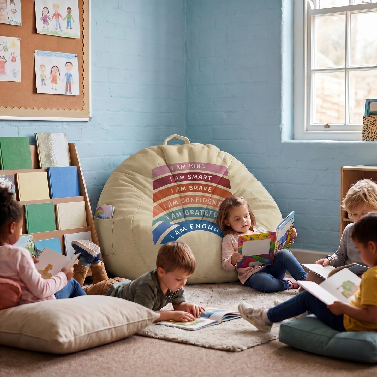 Tegeme Reading Calming Corner Supplies Storage Bean Bag Cover (No Filler) for Classroom Furniture Therapist Office Must Haves Calm Down Corner Supplies Playroom Boho Classroom Decor 39.4 x 47.2 inches