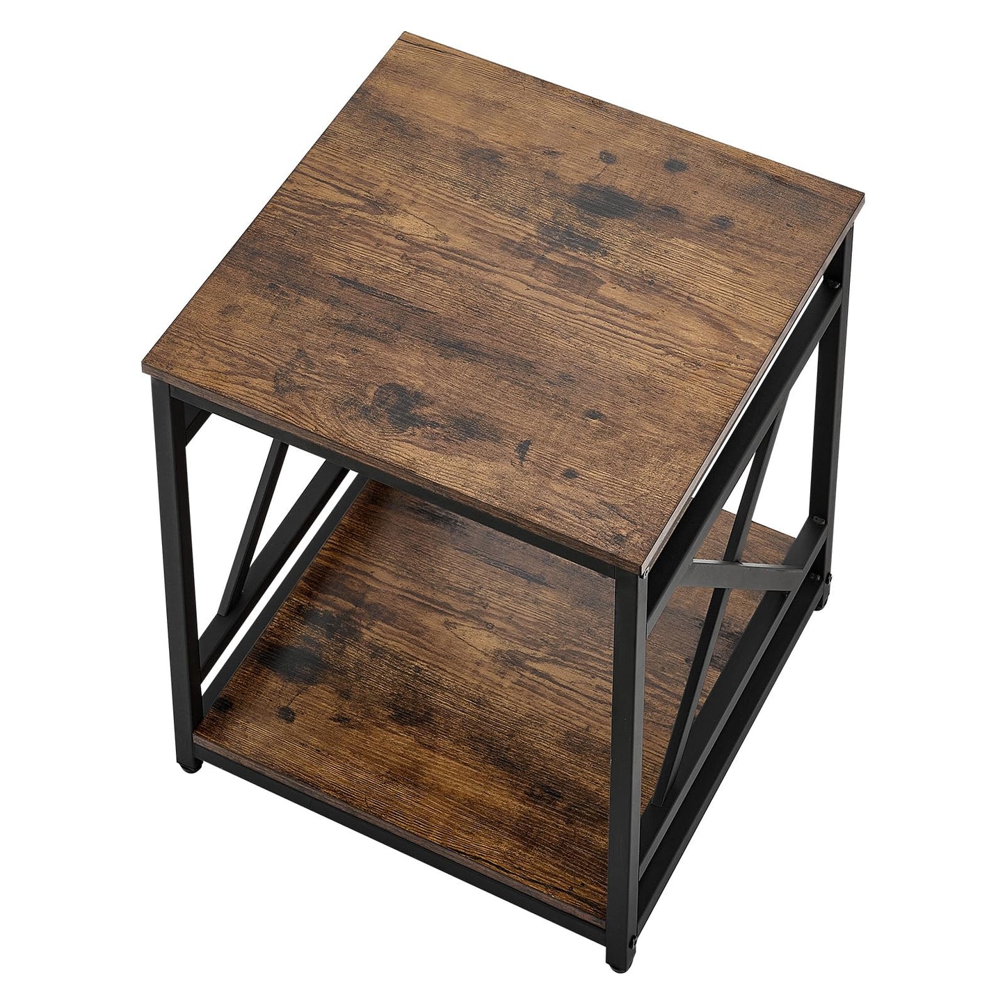 VEVOR End Table 18" Square, 2-Tier Side Table with Open Storage Shelves, Industrial Nightstand Bedside Table with Metal Frame & Wood Top, Small Sofa Table for Living Room, Bedroom, Office, Dorm