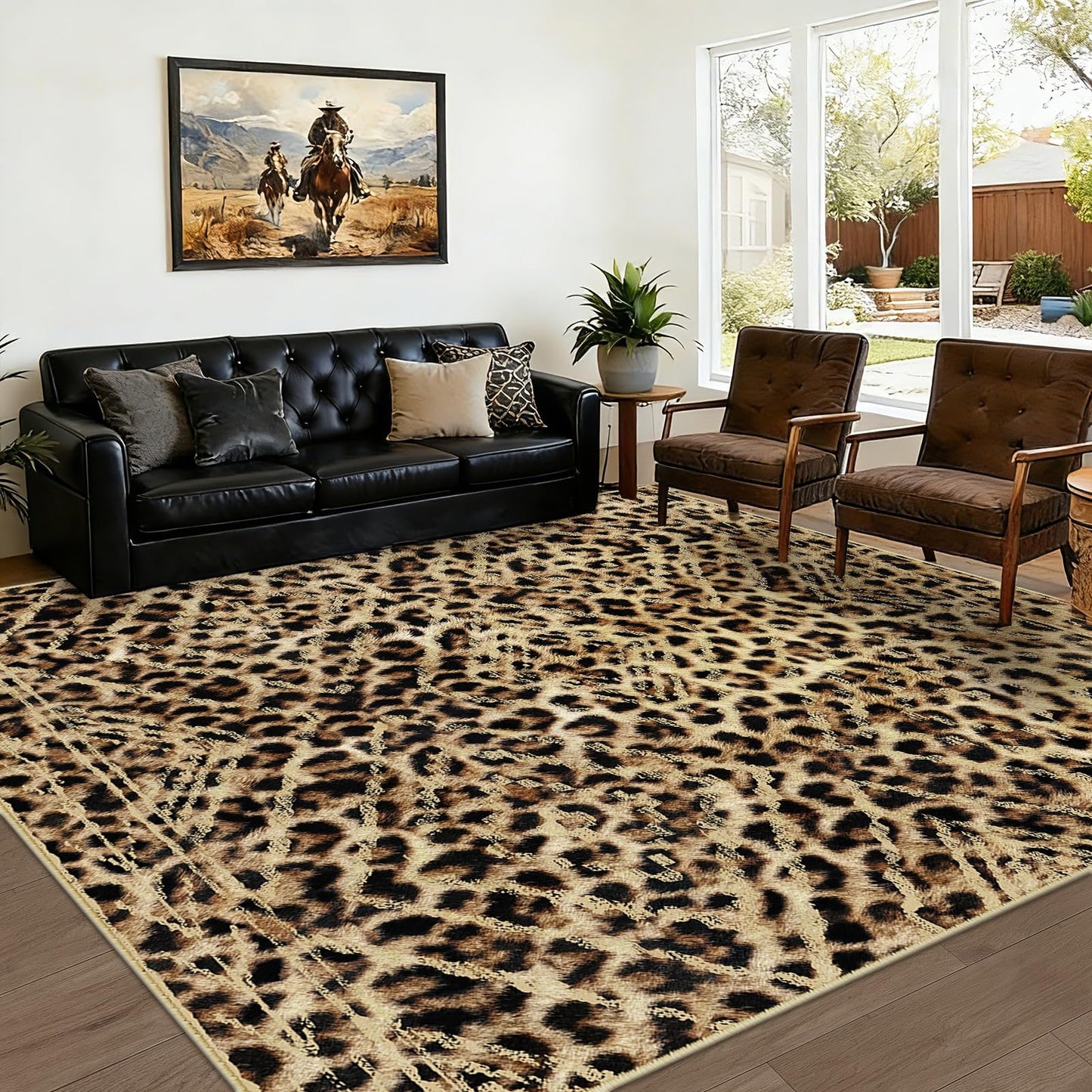 BESTSWEETIE Area Rug 8x10 Rug Machine Washable Non-Slip Low Pile Print Pattern Western Rug for Living Room Bedroom Entryway Tribal Series-Dark/Leopard