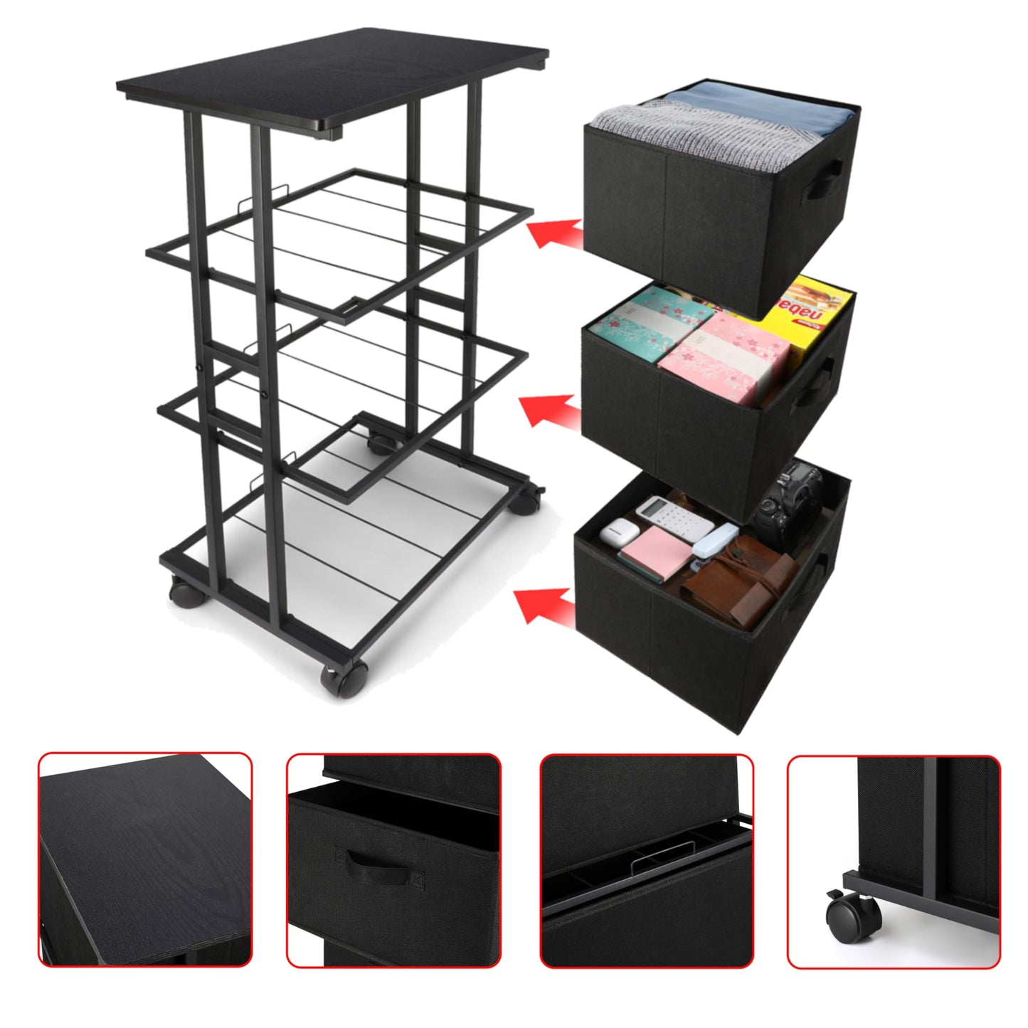 MAX Houser Dresser Storage with 3 Drawers, Fabric Dresser Tower, Vertical Storage Unit for Bedroom, Closet, Office, Black