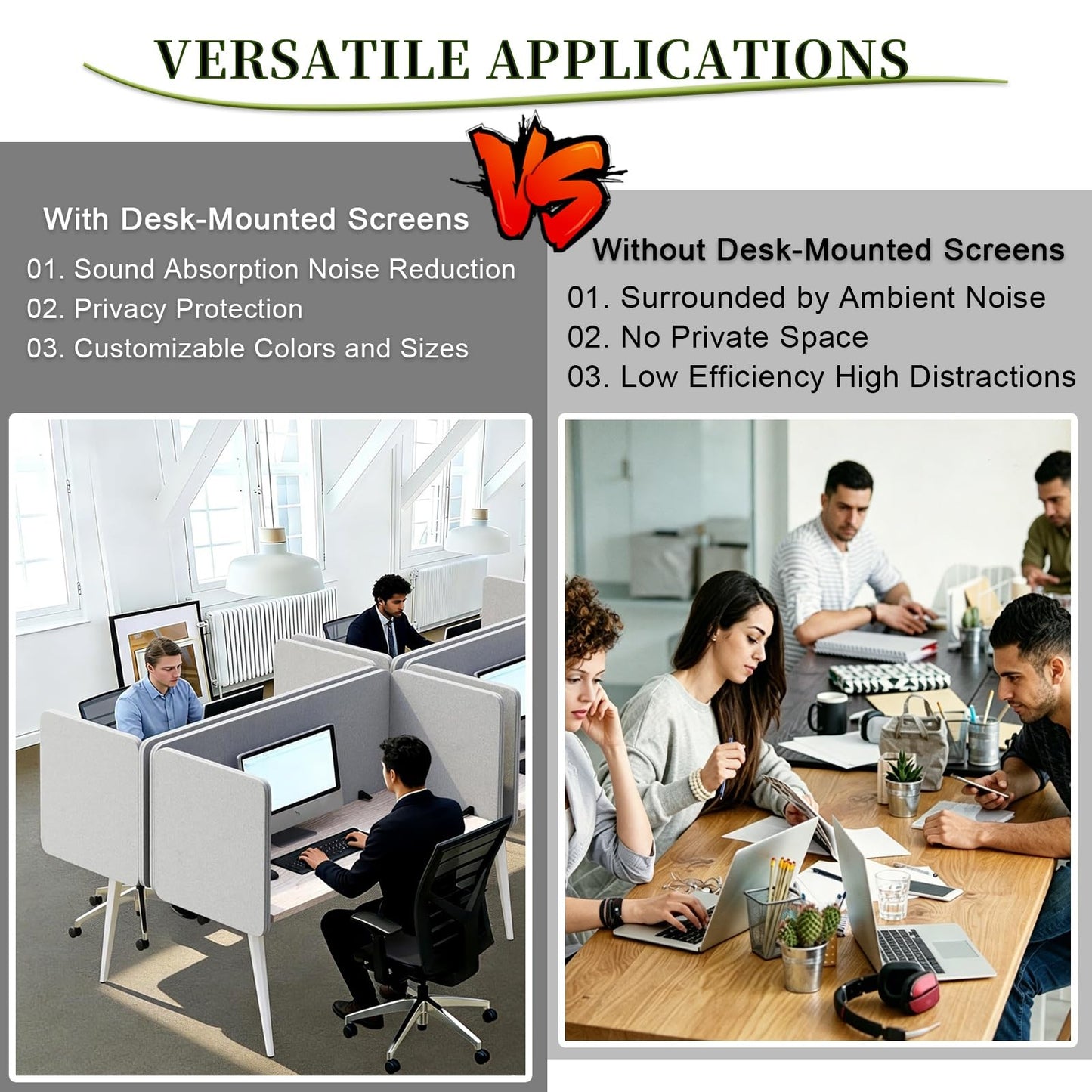 Privacy Desk Divider Panel - Adjustable Under Table Partition for Office Cubicles, Work from Home, Open-Plan Workspace (Black, 90x60cm)