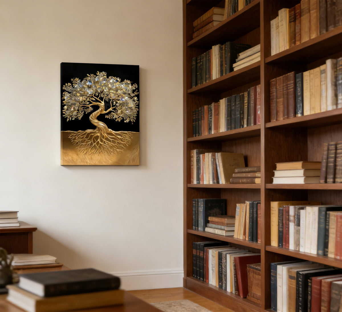 Tree of Life Canvas Wall Art Healing Crystal Painting Picture Wall Decor Golden Minimalist Theme Poster Print Artwork for living room Bathroom Bedroom Office Hallway Home Decoration