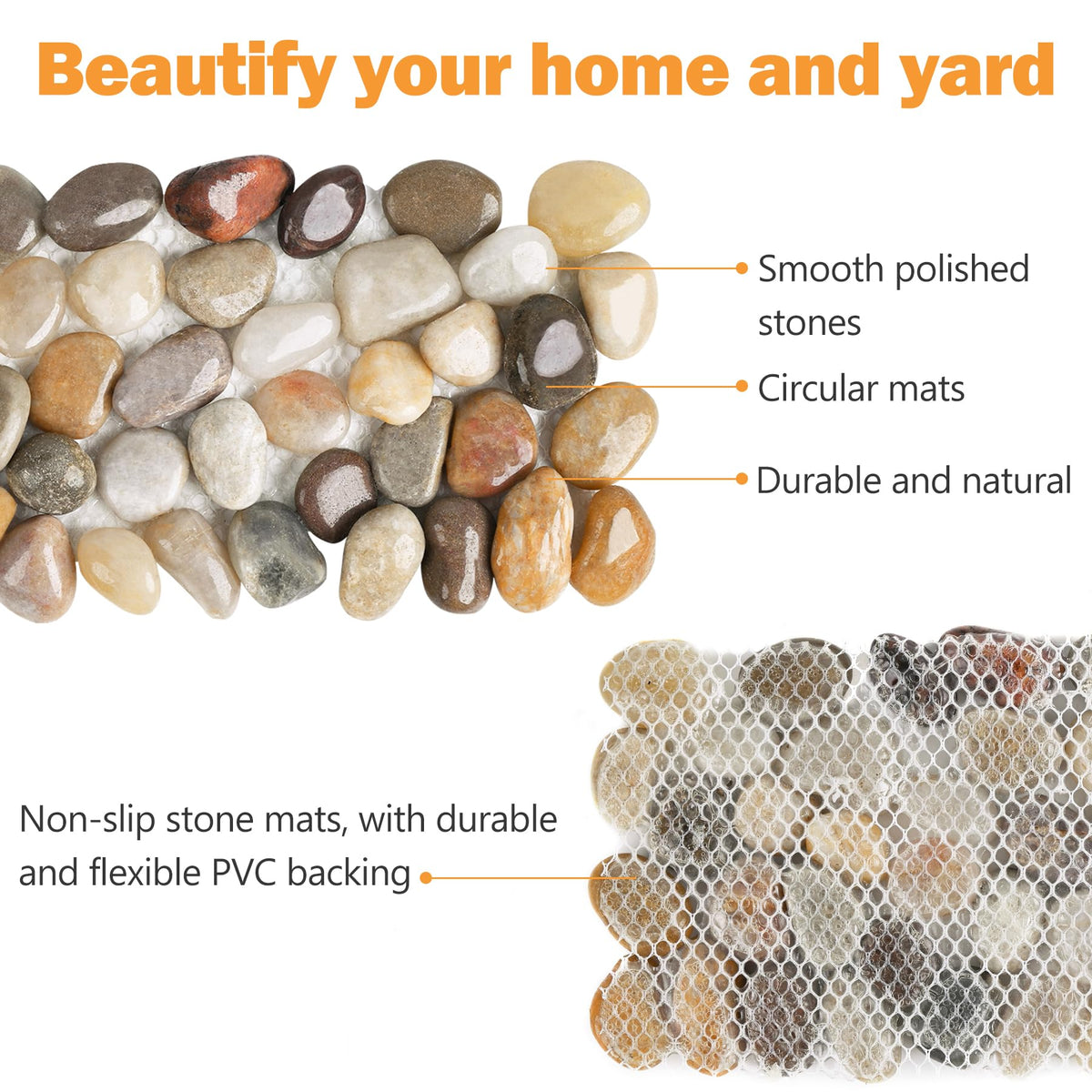 River Rock Stepping Stones Outdoor for Garden Walkway, 6 Pcs 16" L x 6" W Rectangle Shape Paver Step Stones Polished Pebble River Stone Mat for Yard Lawn Patio Pathway Walk Way - Multi-Color