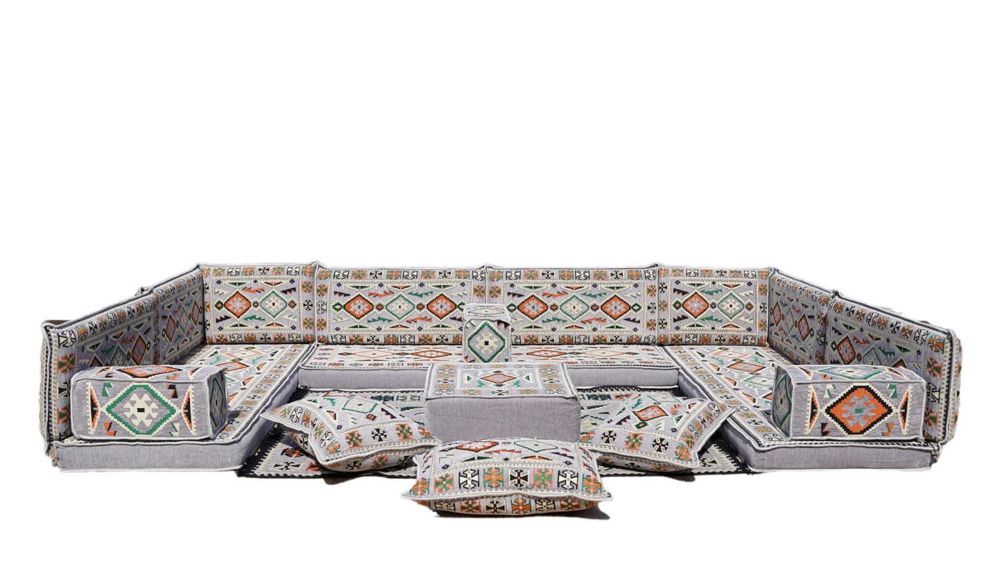 arabicsofa U Shaped Arabic Floor Seating – Handmade Majlis Set– Bohemian Style Sofa