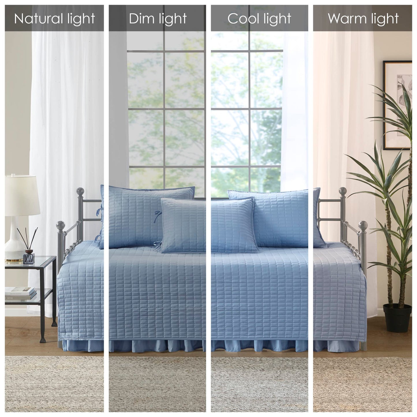Comfort Spaces Daybed Cover- Luxe Double Sided -Quilting, All Season Cozy Bedding with Bedskirt, Matching Shams, 75'x39' Blue 5 Piece