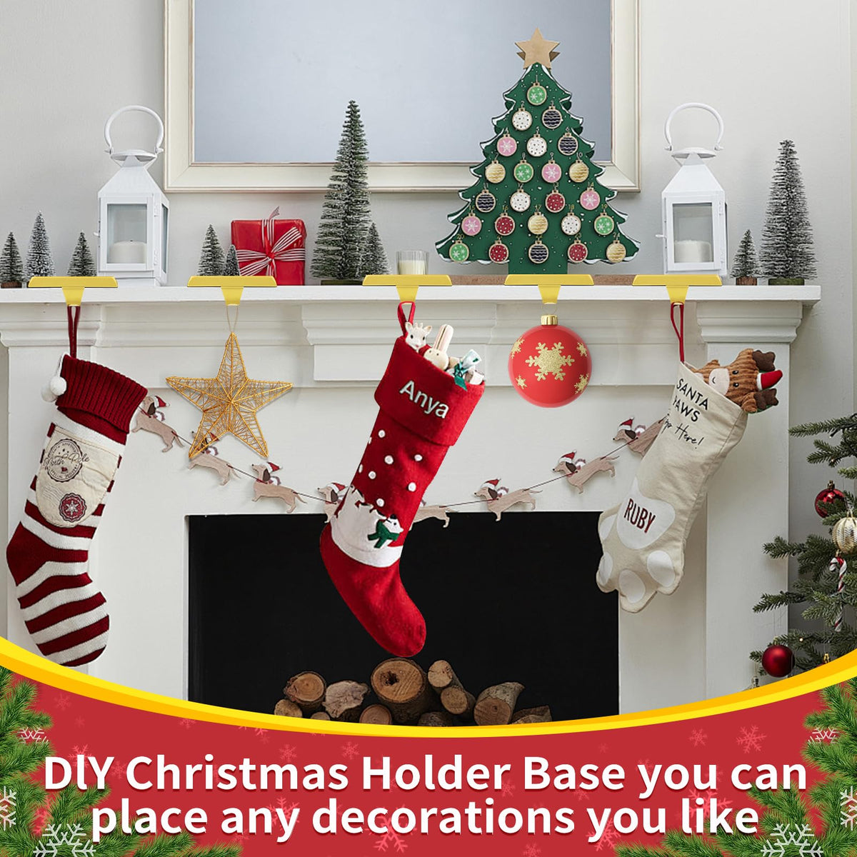 Oleitodh 8 Pack Metal Gold Christmas Stocking Holders for Mantle Heavy Duty Stocking Hangers Stocking Hook Christmas Ornaments for Counter Tables Window Fireplace Mantle Decoration