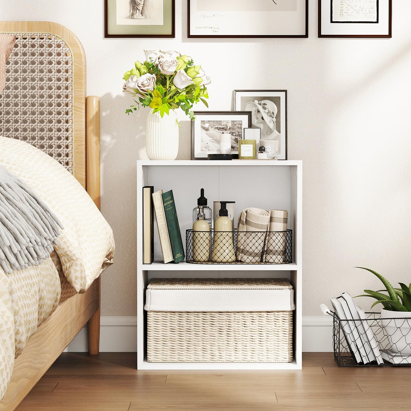 Giantex 2-Cube Bookshelf and Bookcase, 2-Layer Storage Shelf w/Large-Capacity Open Storage Space for Living Room Bedroom Study Office, Multi-Functional Furniture Display Cabinet, White
