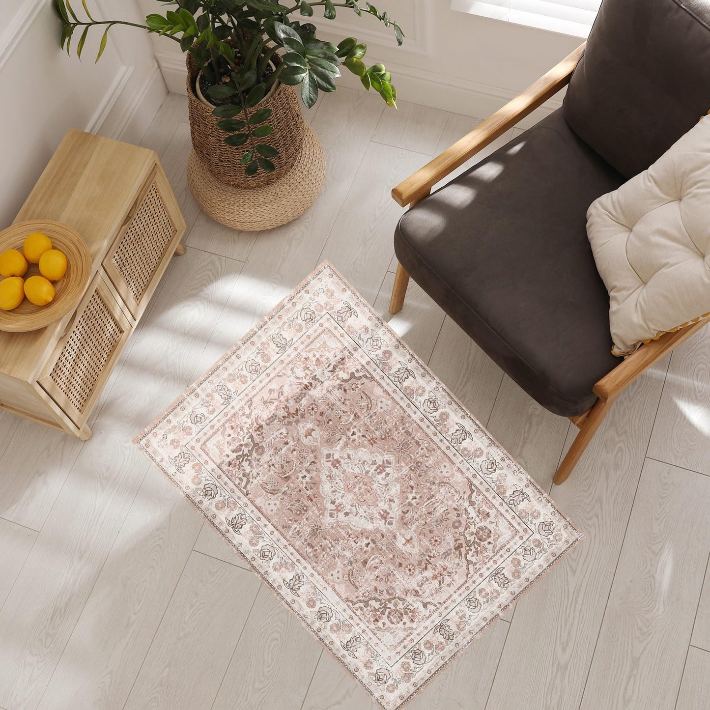 Vhong 2×3 Dusty Pink Area Rugs Washable Boho Vintage Modern Neutral Small Carpet Doormat for Bathroom Kitchen Entryway Girls' Room Nursery Room Non Slip
