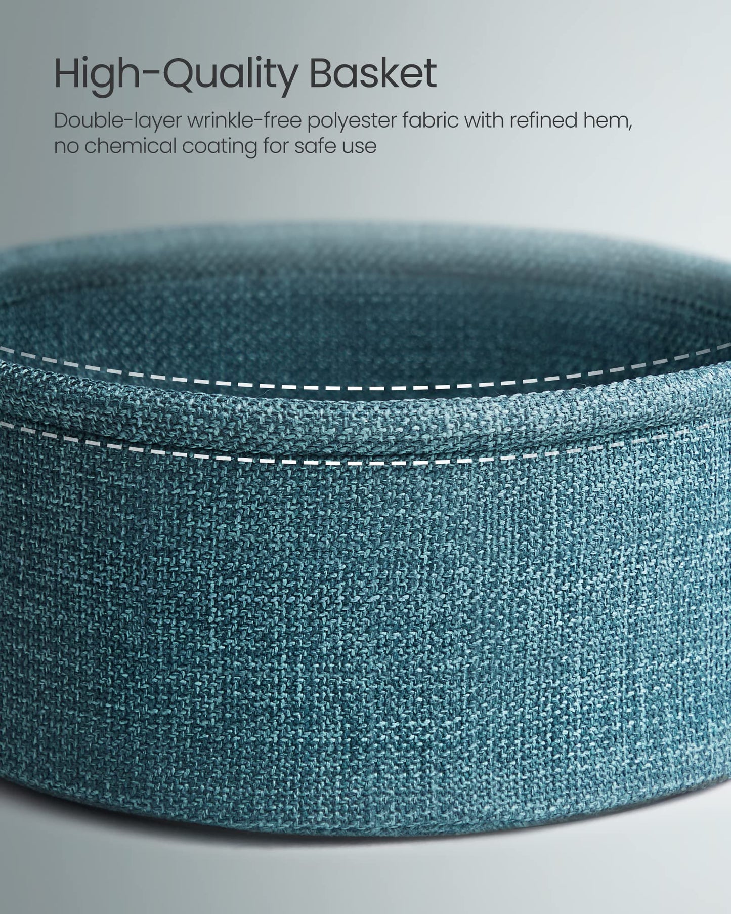 VASAGLE LILEA Collection - Small Round Side End Table, Modern Nightstand with Fabric Basket, Ebony Black and Turquoise Blue ULET223B56