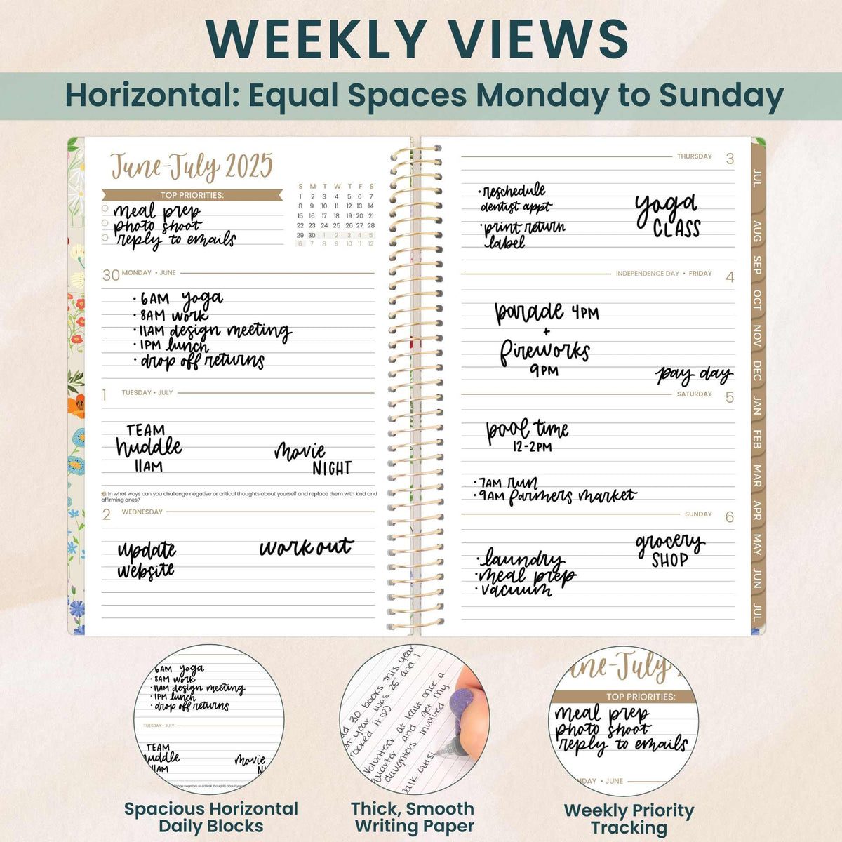bloom daily planners 2025-2026 Academic Year Pocket Planner (July 2025 - July 2026) - 4” x 6” MINI Weekly Monthly Agenda Organizer & Calendar Book - Garden Party, Beige