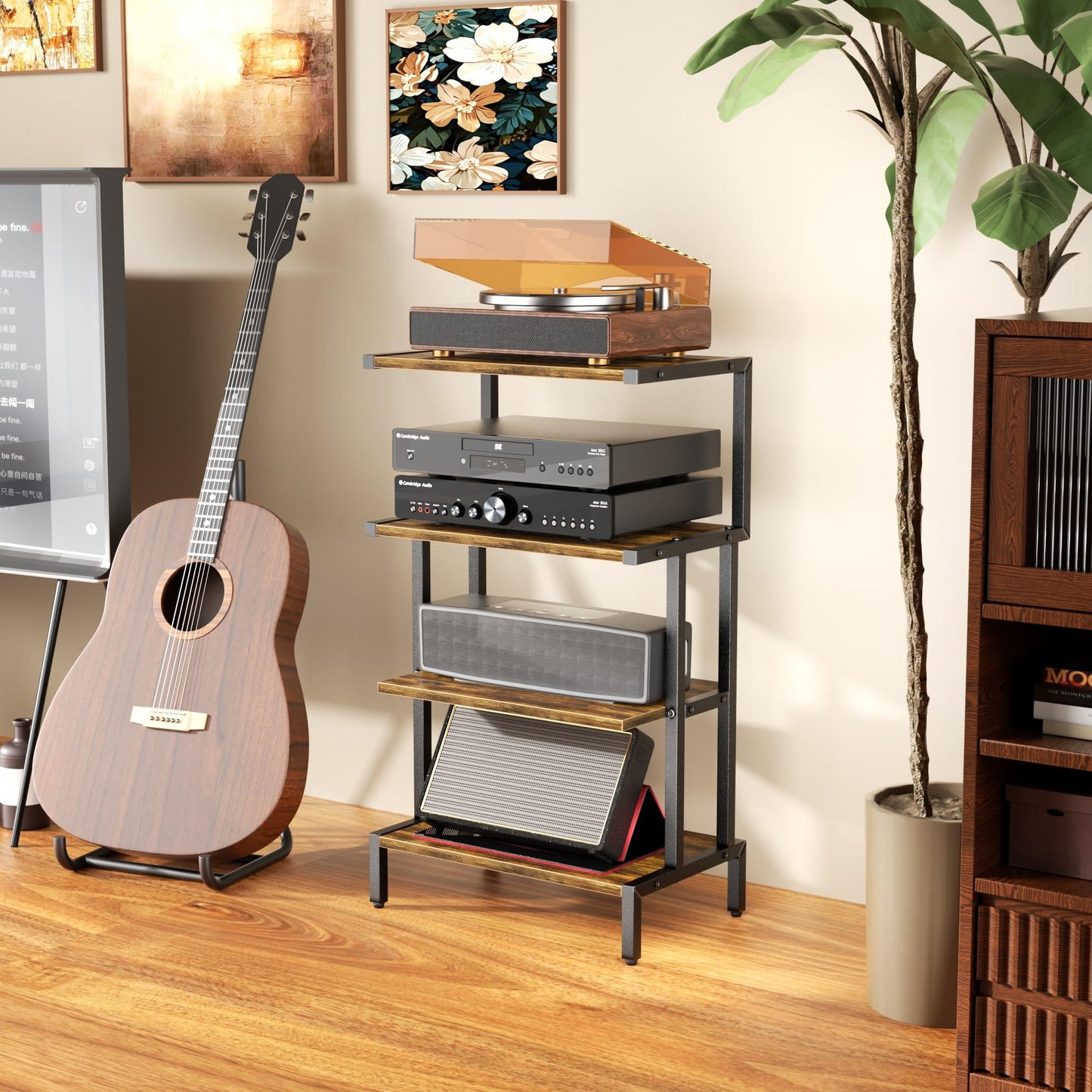 Aquzee Game Console Stands, 4-Tier AV Media Shelf, Stereo Stand, Wood Gaming Entertainment Center Rack for Audio Video Games DVD Player Organizer Storage Shelves fit Small Space