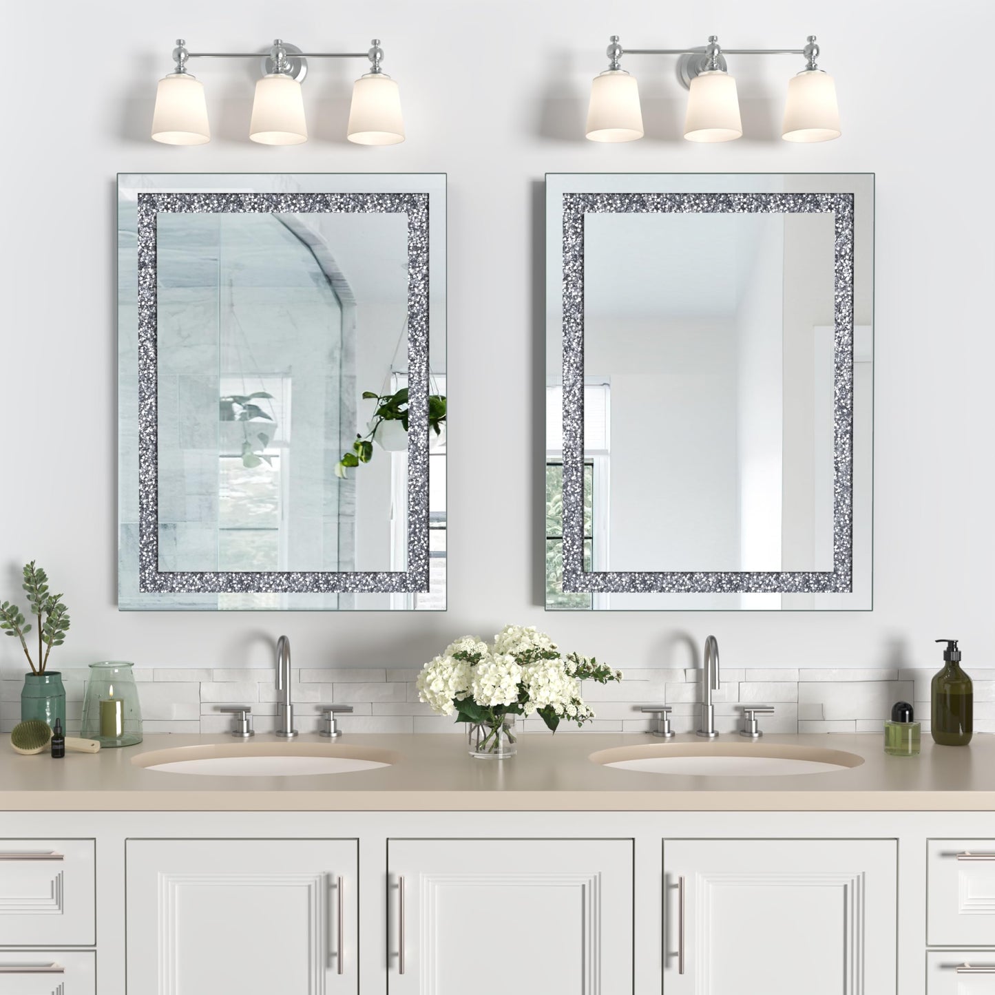 GOAND Crystal Crush Diamond Mirror- 24"x32" Silver Mirror, Gorgeous Wall Mirror, Rectangle Mirrors for Wall Bathroom, Bedroom, Dining Room and Living Room