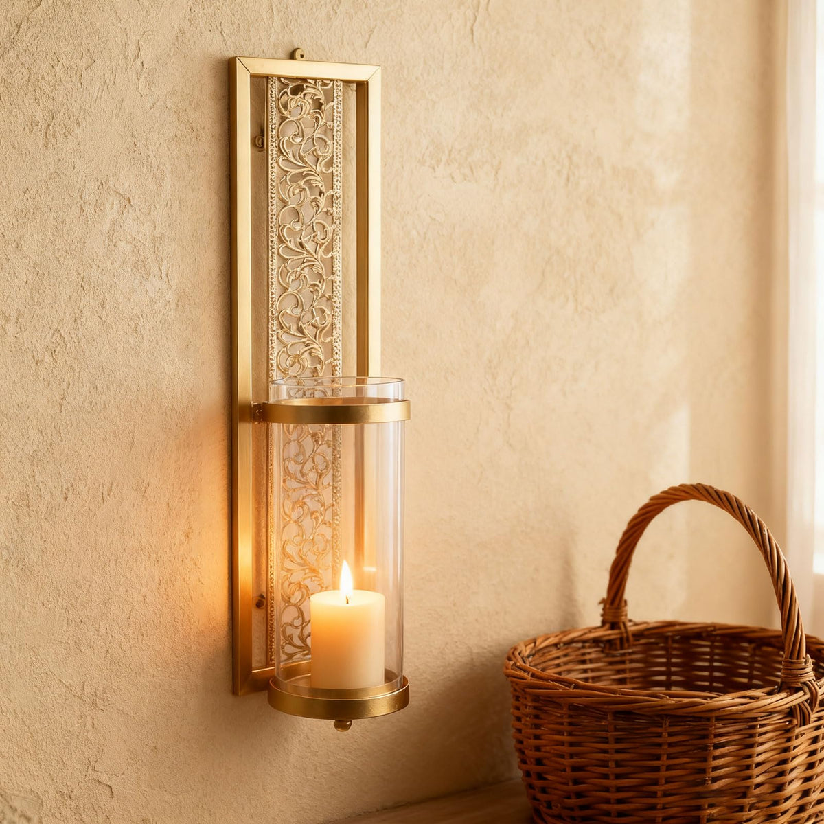 YUEHISY 2pcs Wall Candle Sconces, Wall Mounted Holders with Transparent Glass, Easy Installation, for Living Room Bedroom Bathroom Decor (Gold)