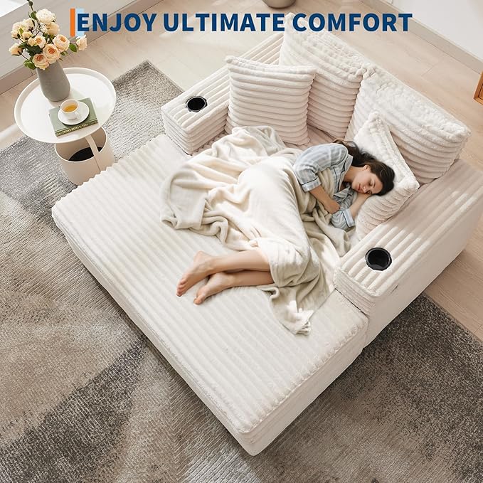IDEALHOUSE 60" Oversized Chaise Lounge Chair Indoor, Comfy Corduroy Lounge Sofa