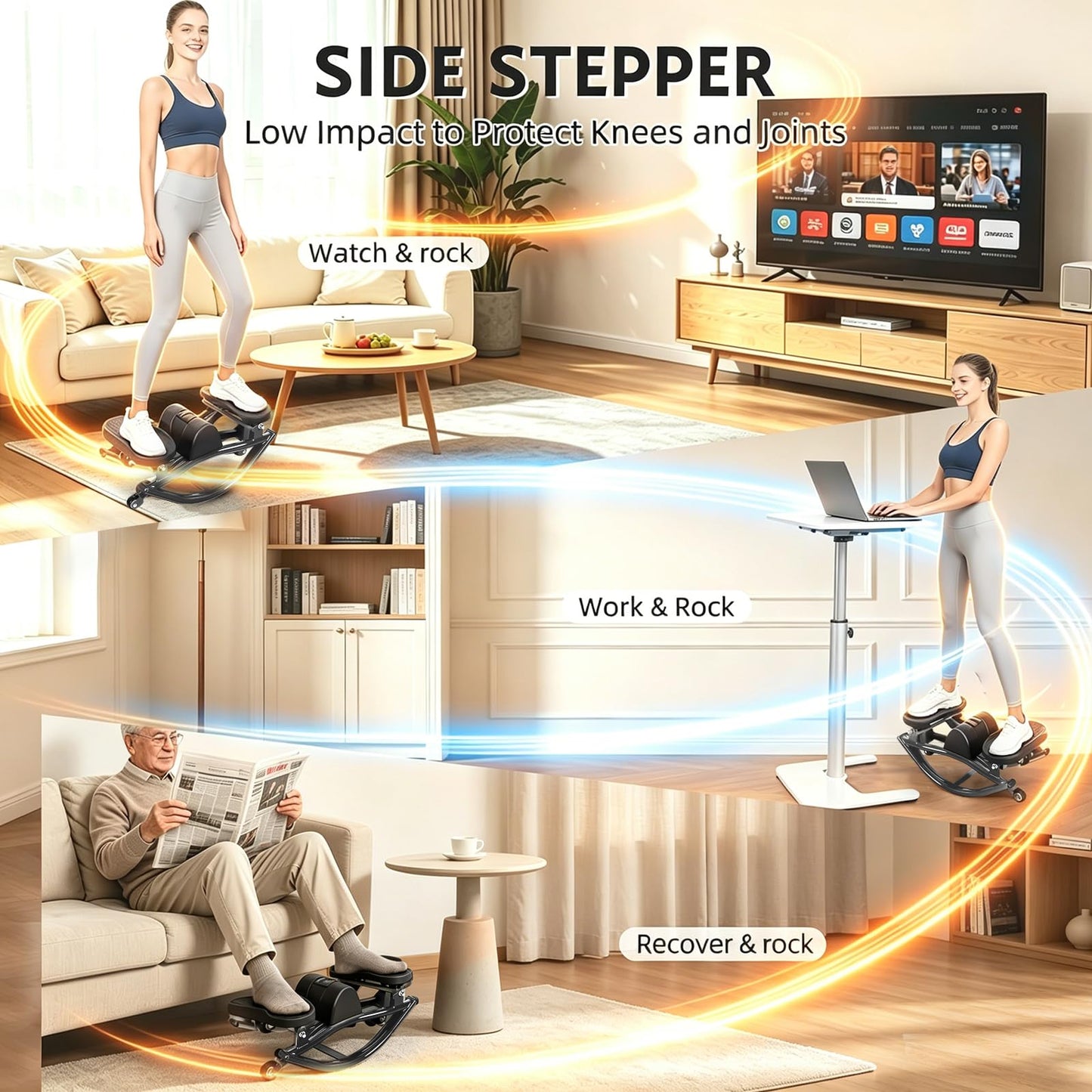 Rock Stepper with Digital Monitor, Low-Impact Compact Rock Stepper Side to Side with Resistance Bands, 360 LBS Weight Capacity, Portable Stair Stepper for Home, Apartment, Dormitory, Office