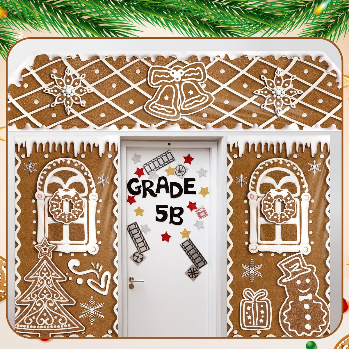 HunnmingRe 3 Pcs Christmas Gingerbread House Decorations Gingerbread Door Covers Backdrop Christmas Door Banners for Xmas Holiday Party Photography Photo Background Decor(Snowflakes Style)