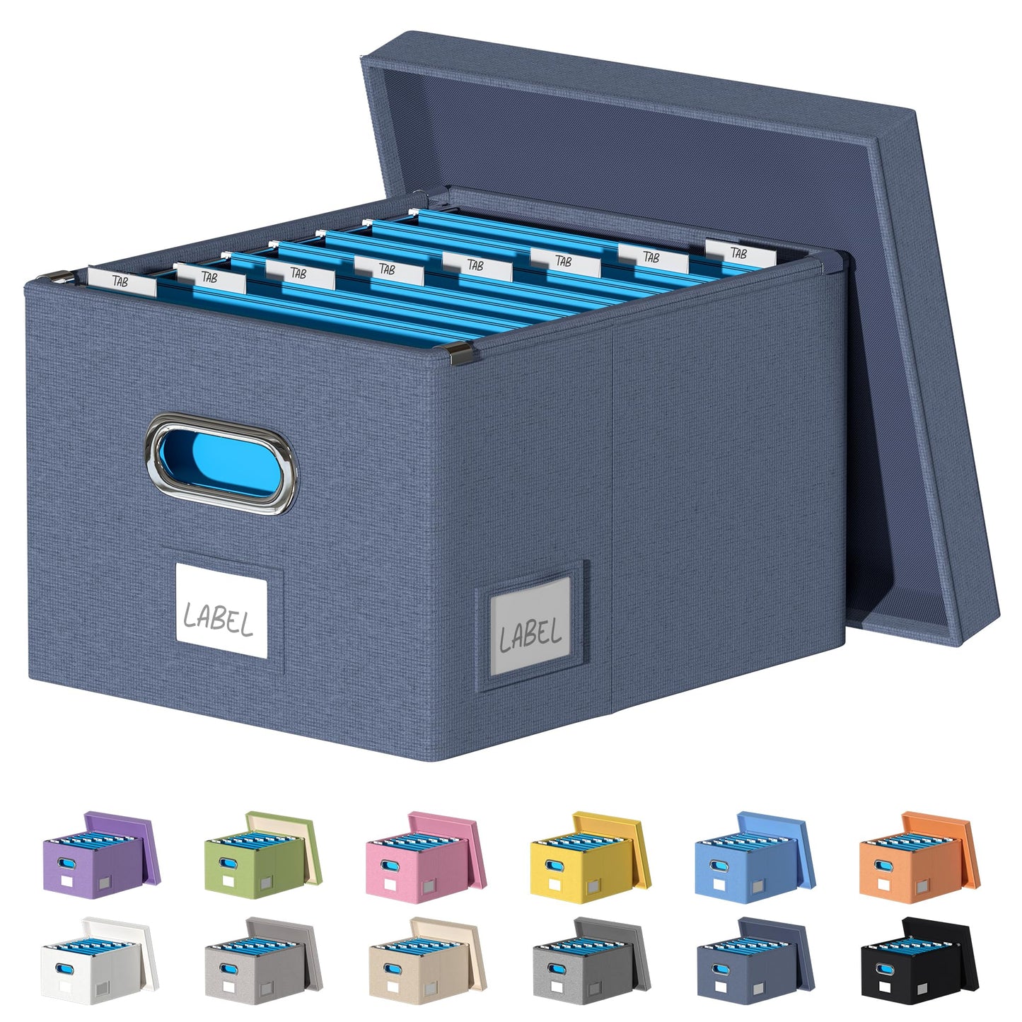 DYWMM File Organizer Collapsible Storage Box for Office File Box with Lids Document Organizer for Office and Home Easy Slide Durable Hanging File Box (Navy Blue)