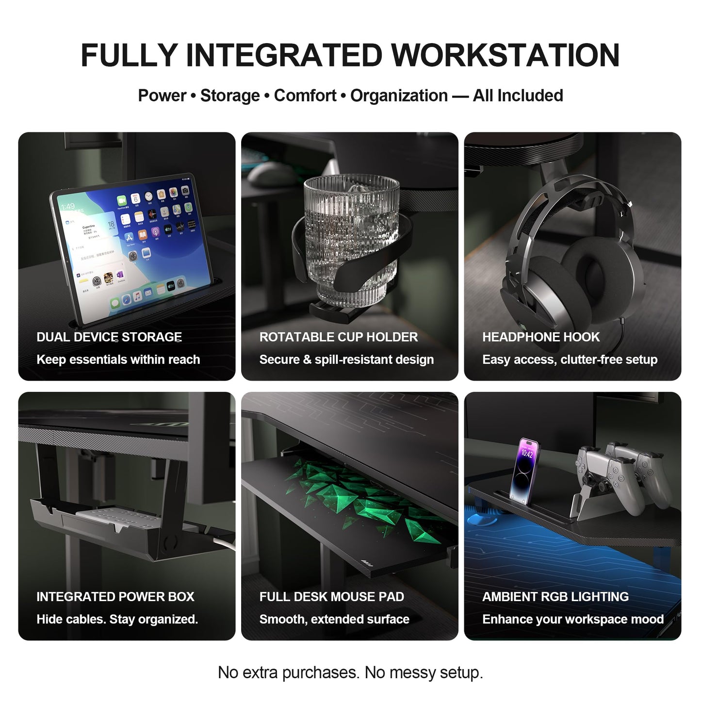 JWX Dual Motor Standing Gaming Desk with Aluminum Alloy Led Lights, 72'' Wing Shaped Large Gaming Studio Music Desk with Slot Design Shelves, for Streamer, Social Media Influencer & Music Recording