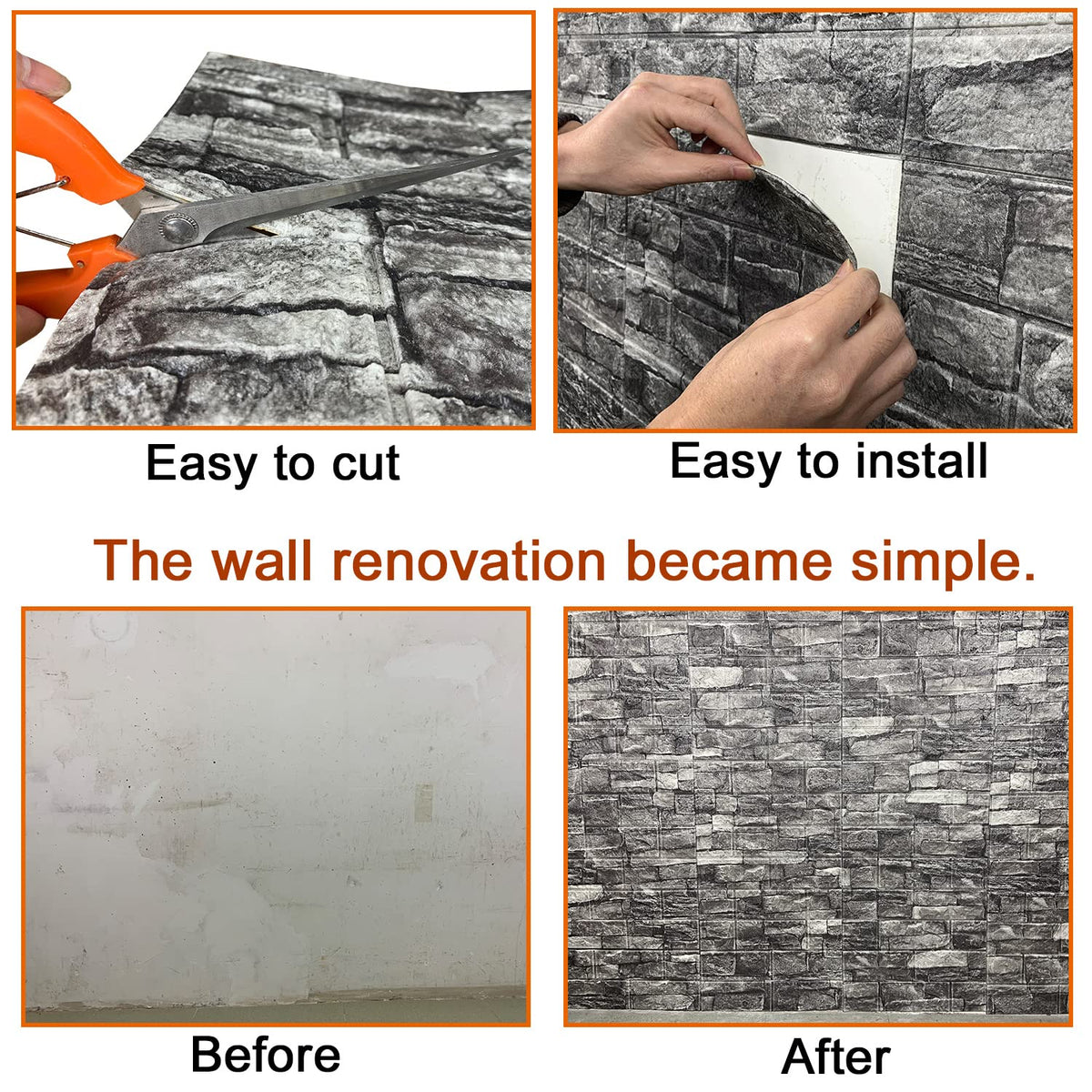 10PCS 3D Wall Panels Peel and Stick 3D Brick Wallpaper Peel and Stick Faux Stone Wall Panel Foam Brick Self-Adhesive Wallpaper (Rock,10pcs)