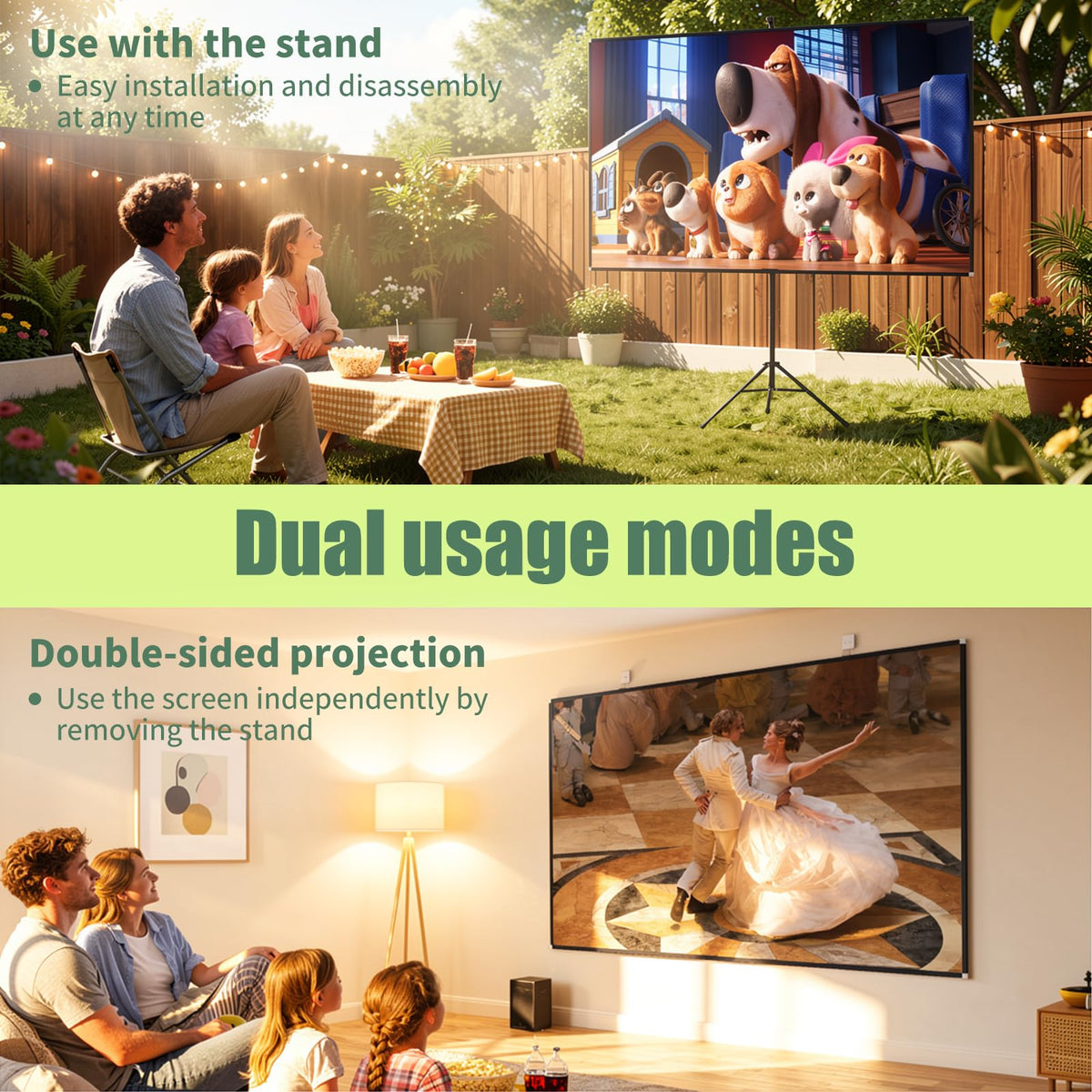 AAJK 100in Projector Screen with Stand,Portable 16:9 4K HD Indoor Outdoor Projection Screen with Wrinkle-Free Design, Ideal for Home Theater– Includes Carry Bag (100IN) (100)