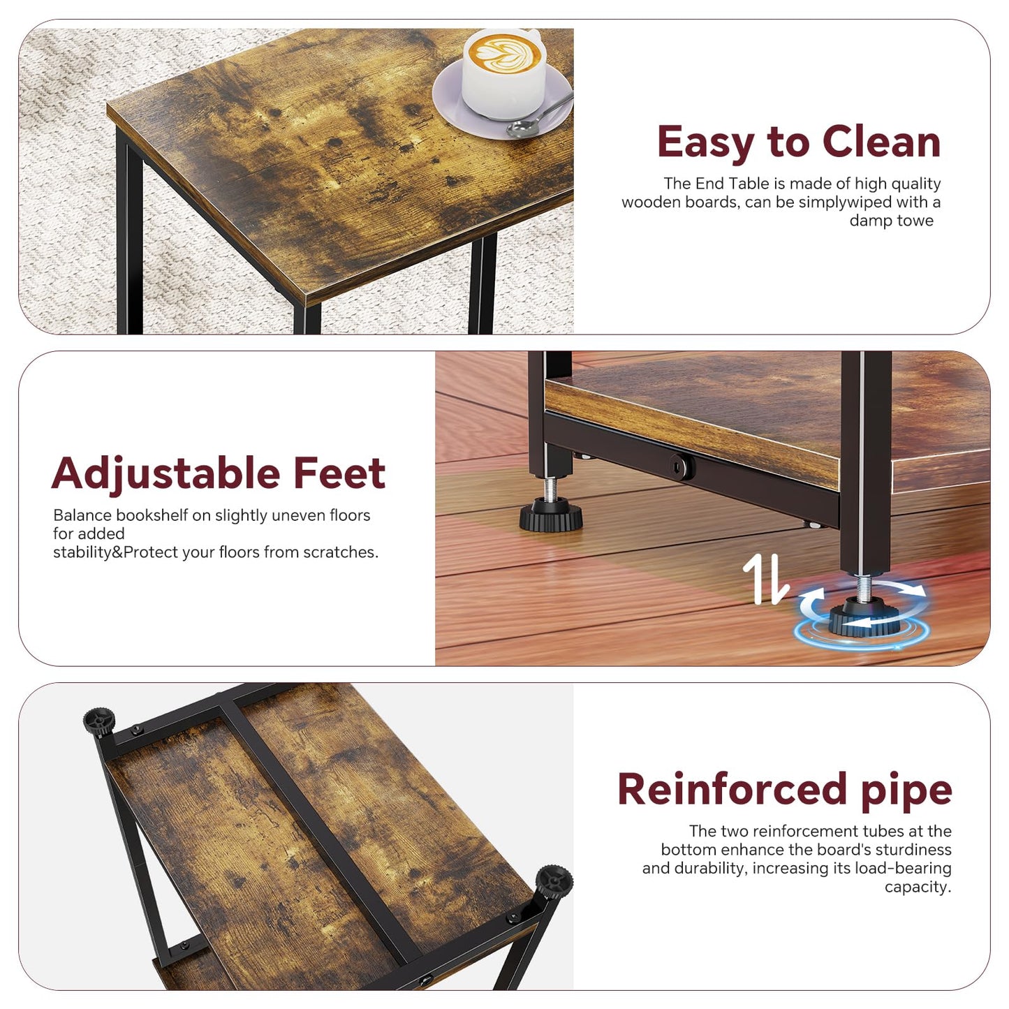Simple Trending End Table, Nightstand Set of 2, Side Table for Living Room, Bedroom, Rustic Brown