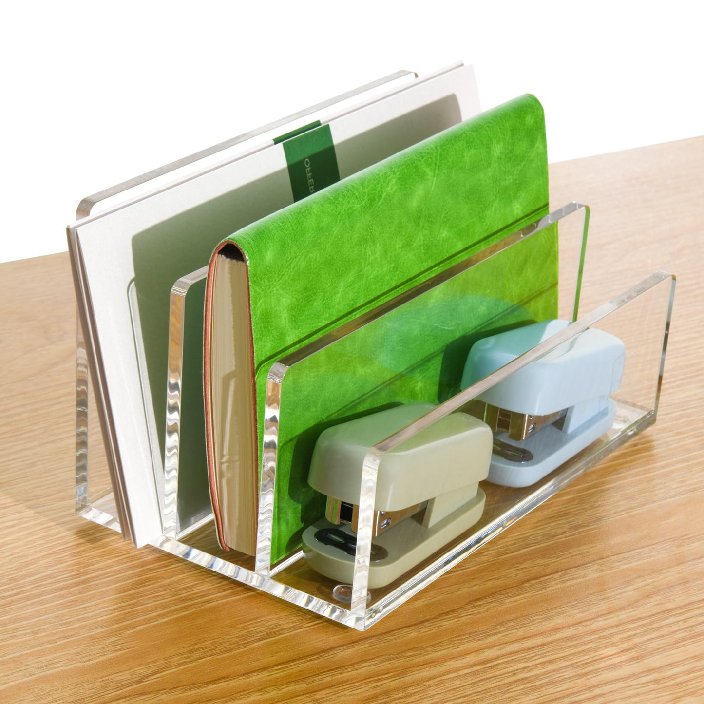 AIDIMOO Clear Acrylic Desk Organizer – 3 Compartment Mail Holder & Letter Sorter for Office, Bills, Documents, Notebooks, Letter Tray – Modern Vertical File Rack for Home, Desk File Holder