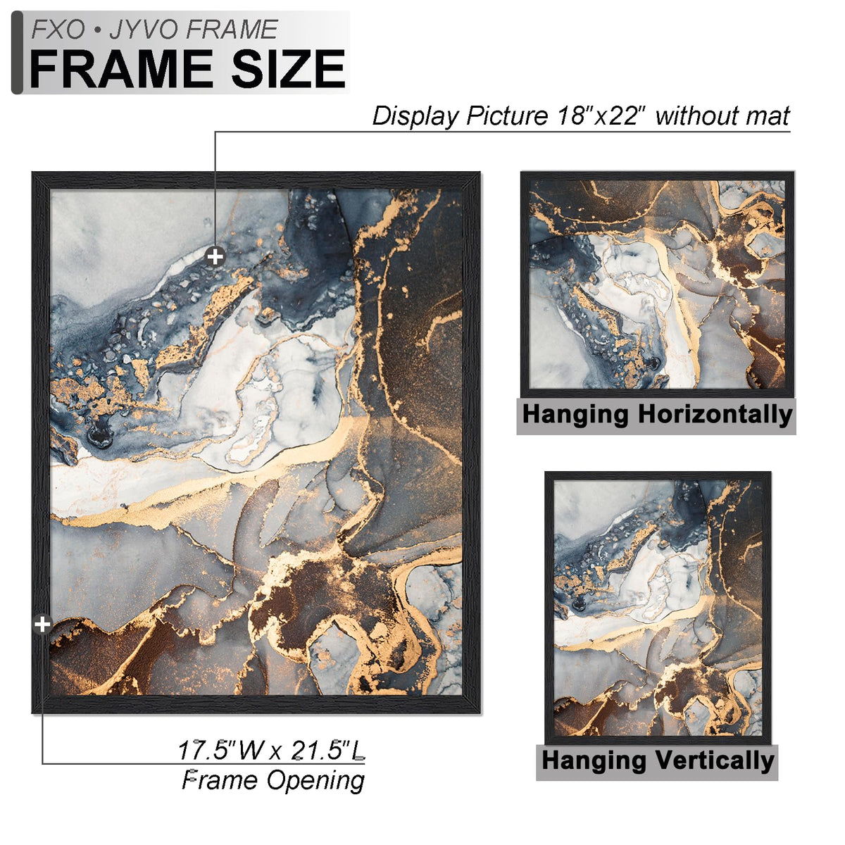 Fxojyvo Engineered Wood 18x22 Picture Frame Set of 3, Black Frame for 18 x 22 Inch Picture Poster Photo, Light Weight 18 by 22 Frame with Wood-grain for Wall - 3 Pack/Black/18 x22