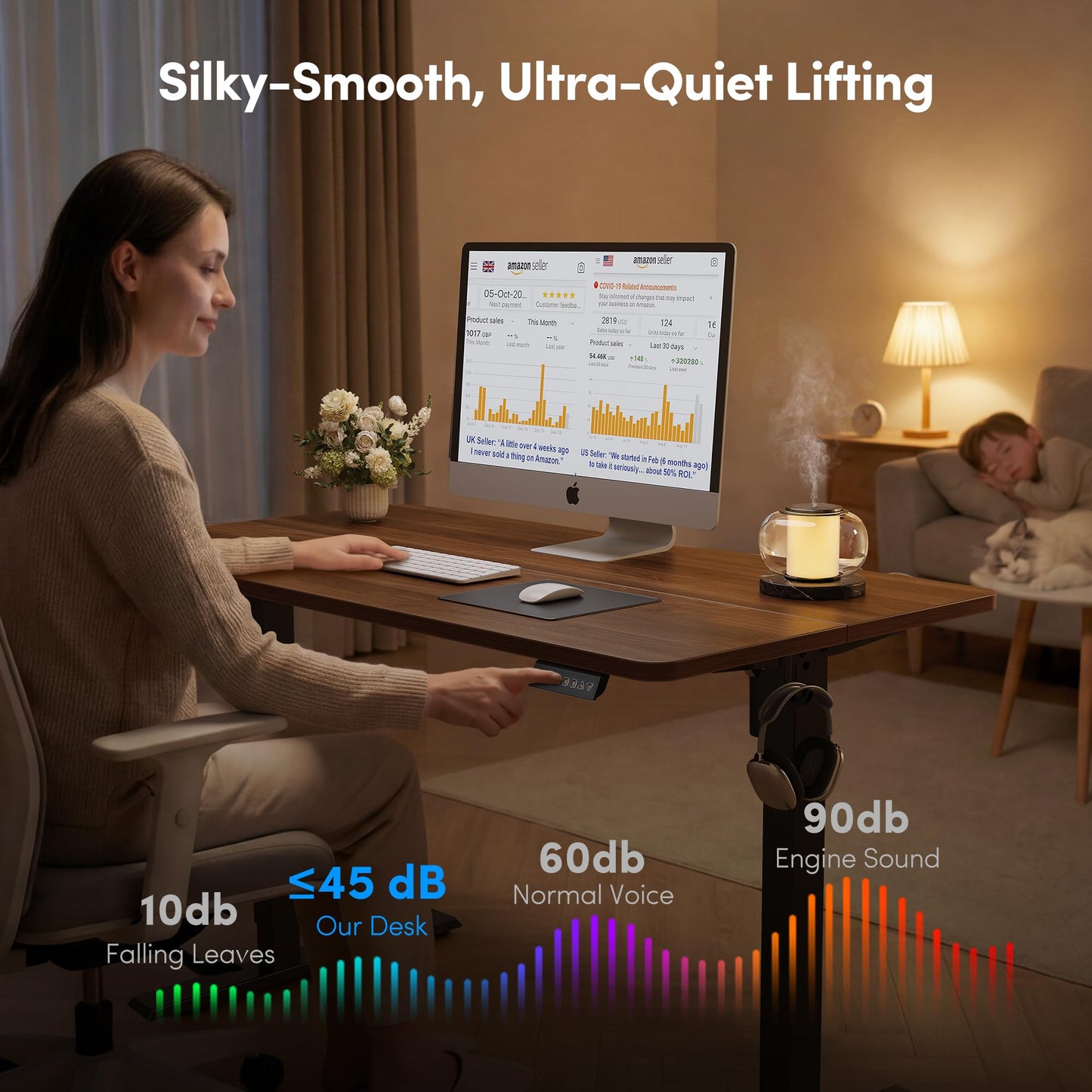 FEZIBO 40 x 24 Inches Electric Standing Desk Adjustable Height, 3 Memory Height Settings, Sit Stand Up Desk for Home Office & Computer Workstation, Dark Walnut