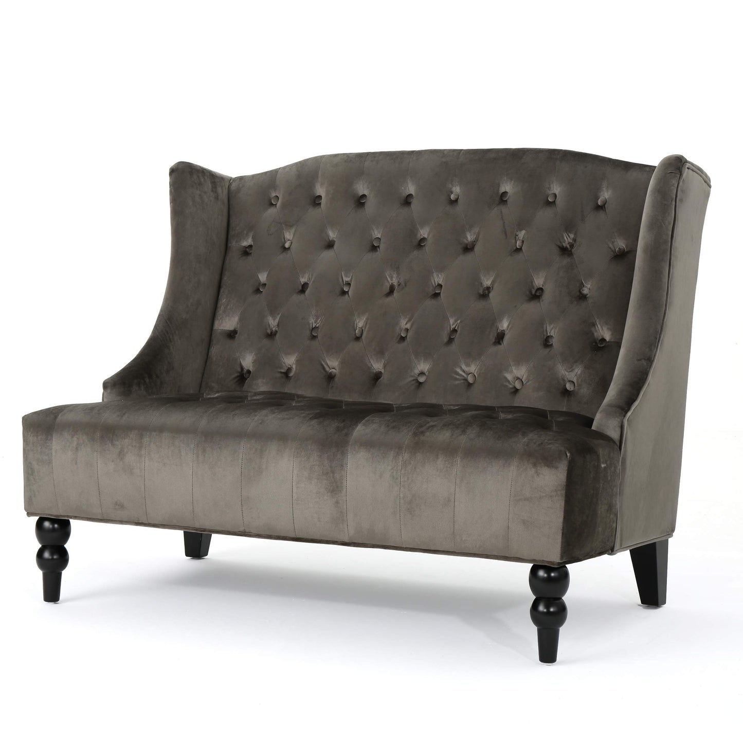 Christopher Knight Home GDFStudio Leona Modern Glam Tufted Velvet Wingback Loveseat, Gray and Dark Brown