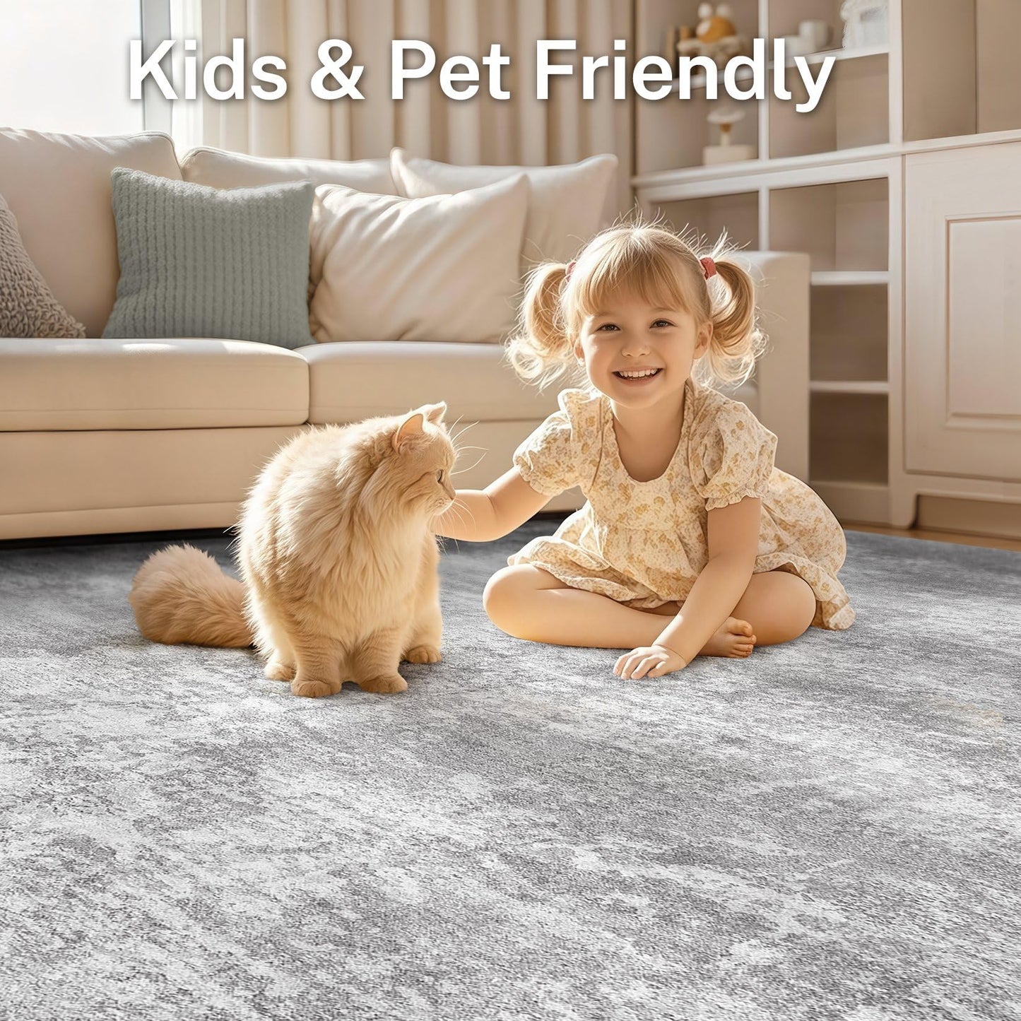 Micgeek Area Rug Living Room - 8X10 Abstract Washable Large Soft Foldable Non Slip Rug Neutral Modern Low Pile Carpet for Bedroom Nursery Dining Room Farmhouse Home Office Indoor - Light Grey