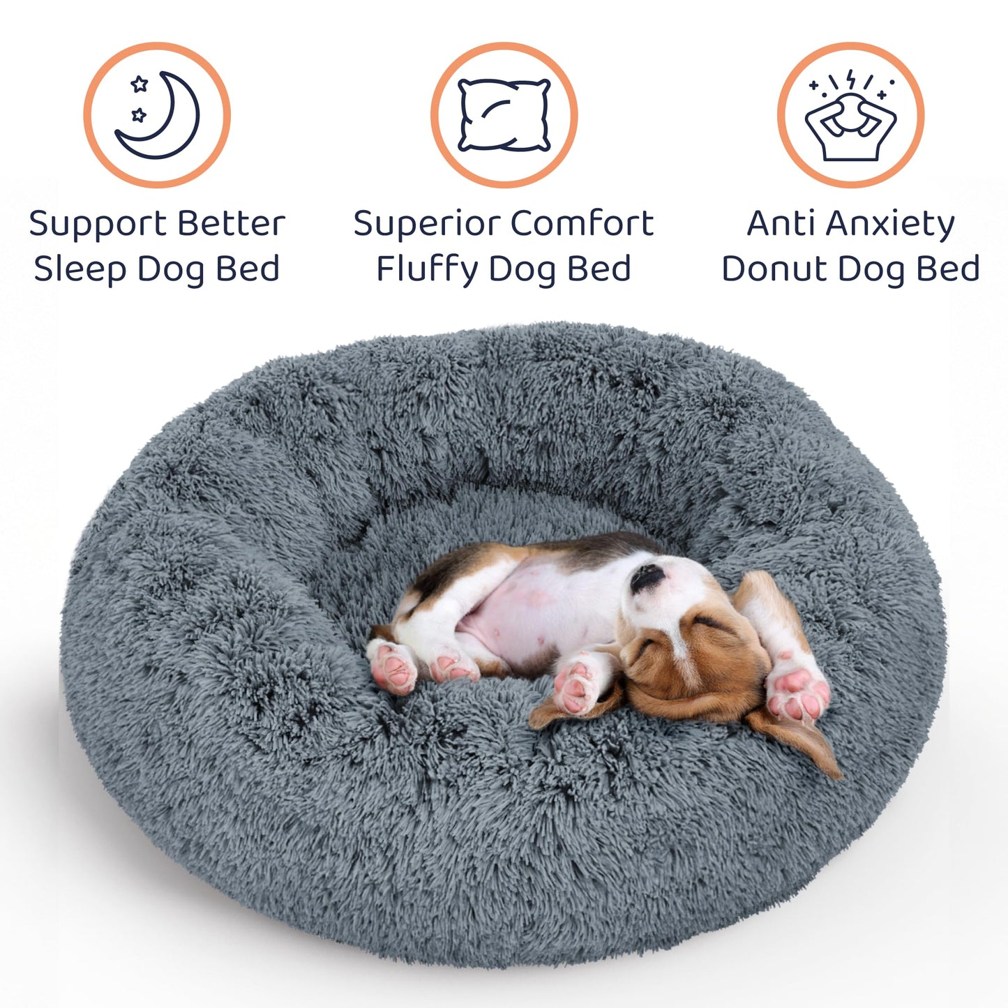 Donut Dog Bed - Premium Comfort for Anxiety Relief - Fluffy & Calming Design with Ultra-Plush Support | Cozy Round Dog Bed with Super Soft Circle Style (Dark Grey, Small)